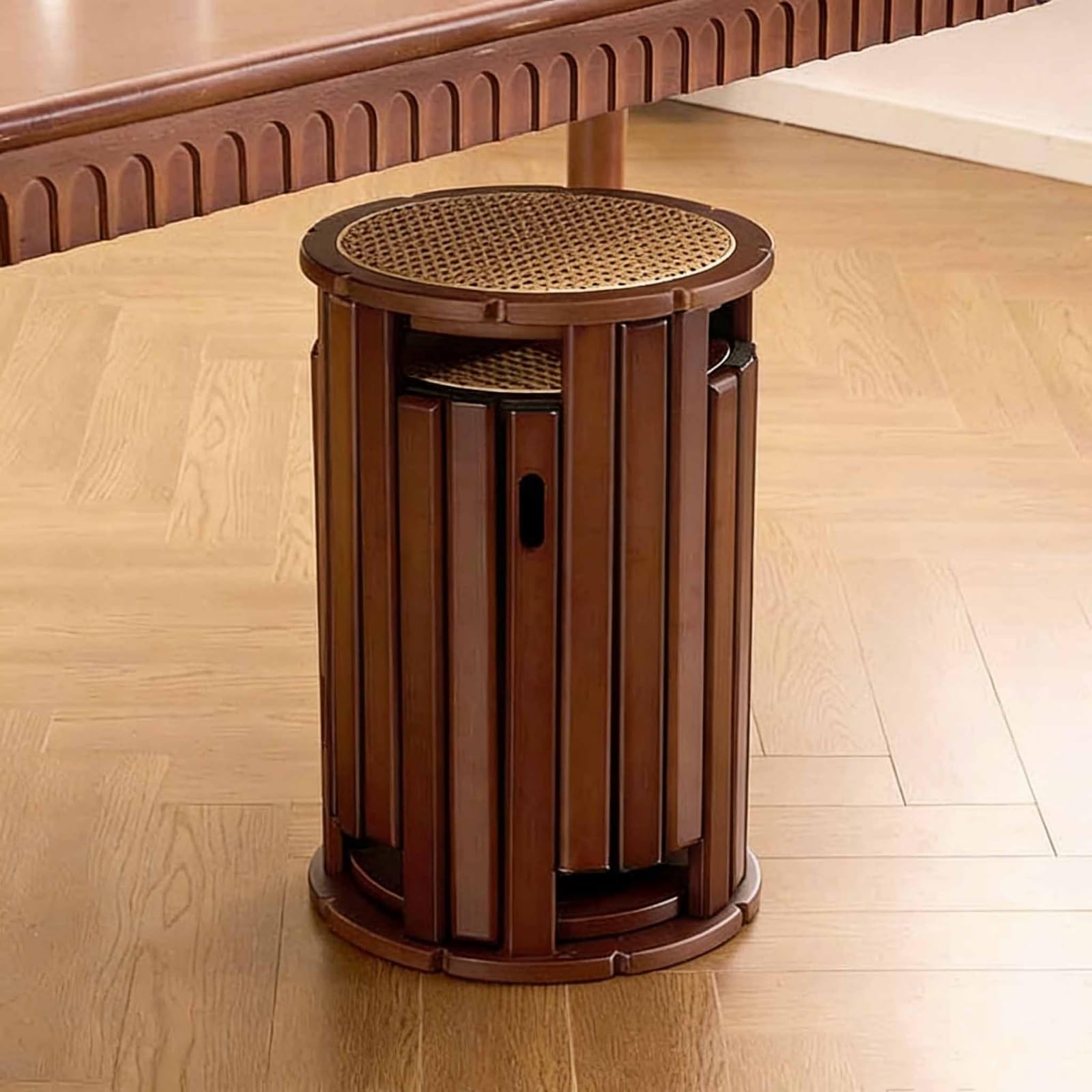 XNZJHPP 6-in-1 Stackable Rattan & Bamboo Nesting Stools Set of 6 - Versatile Coffee & End Tables for Living Room, Patio, and Outdoor Use (Without Wheels B)