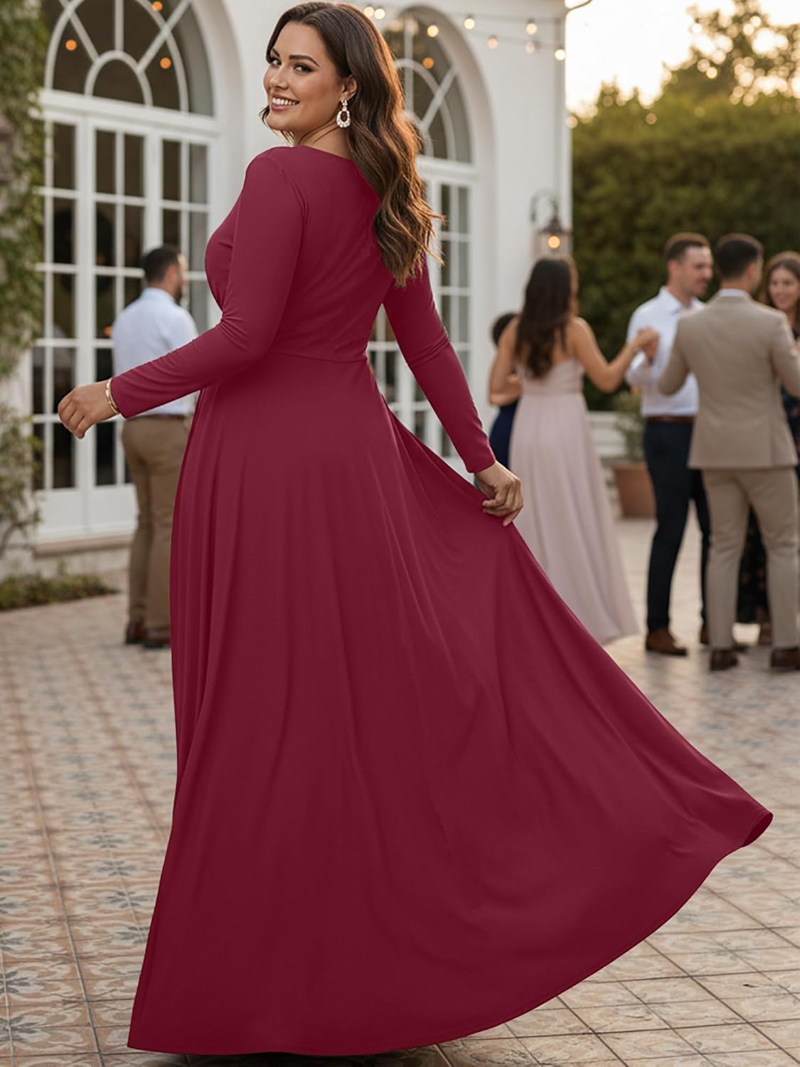 KOH KOH Womens 2026 Long Sleeve Soft Flowy Empire Waist Fall Winter Party Gown