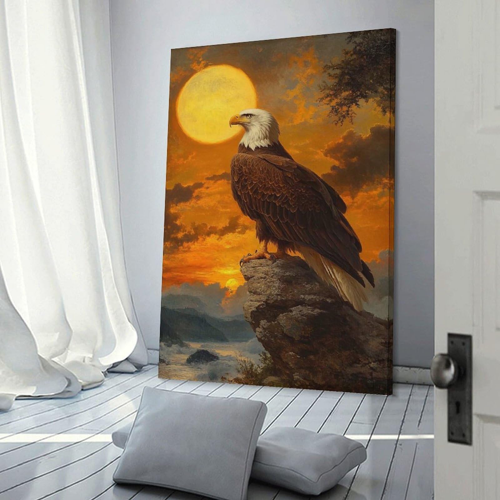 Junmoney Frame-Style Bald Eagle Sunset Wall Decor Canvas Print, 20X30inch(50X75cm), For Flats, Guest Rooms Or Compact Rooms, A Simple Refresh For Blank Walls