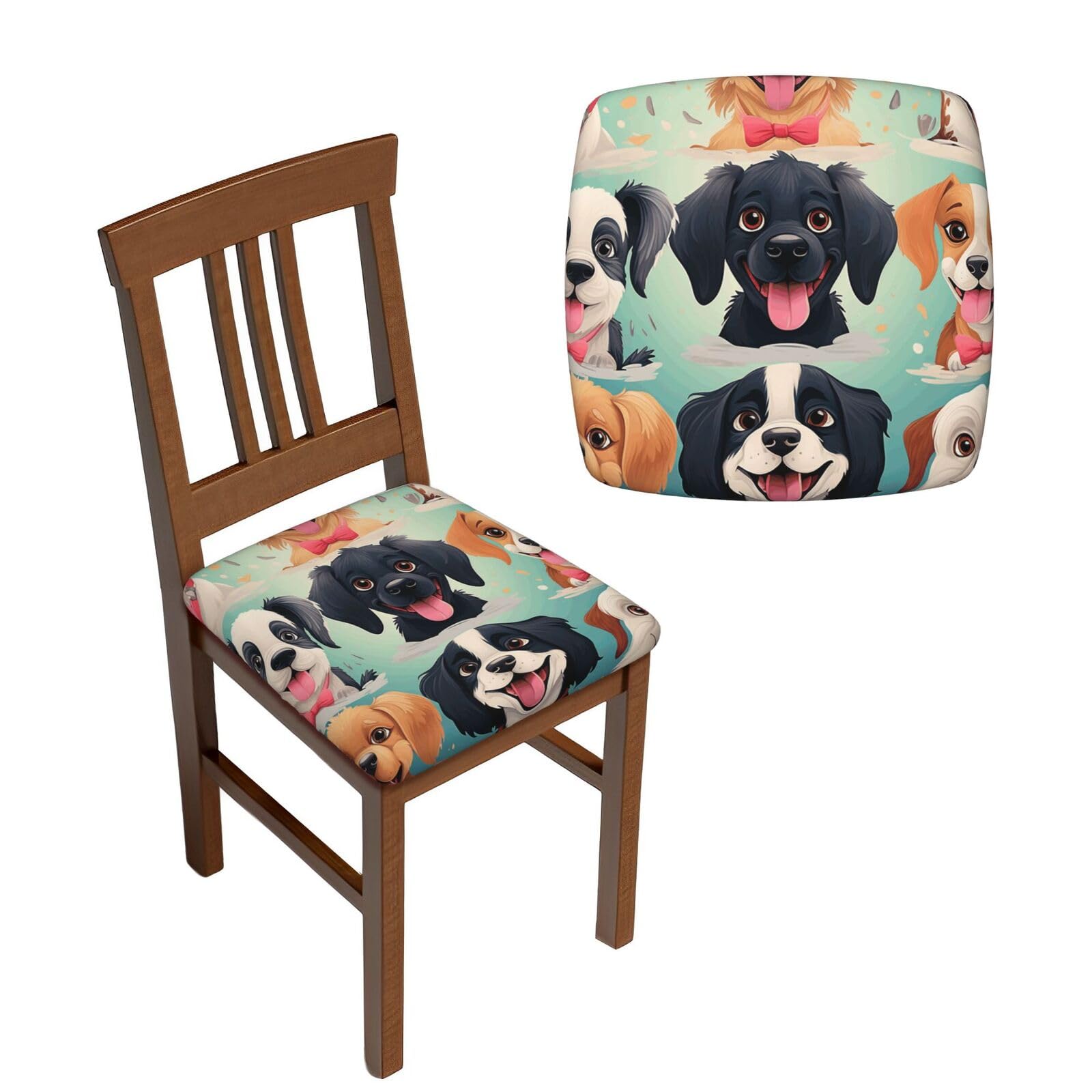 FodPand 6PCS Dining Chair Covers for Dining Room Cartoon Dog Chair Seat Cover Stretch Parsons Chair Slipcover Removable Washable Seat Cushion Slipcovers Cover for Kitchen Office