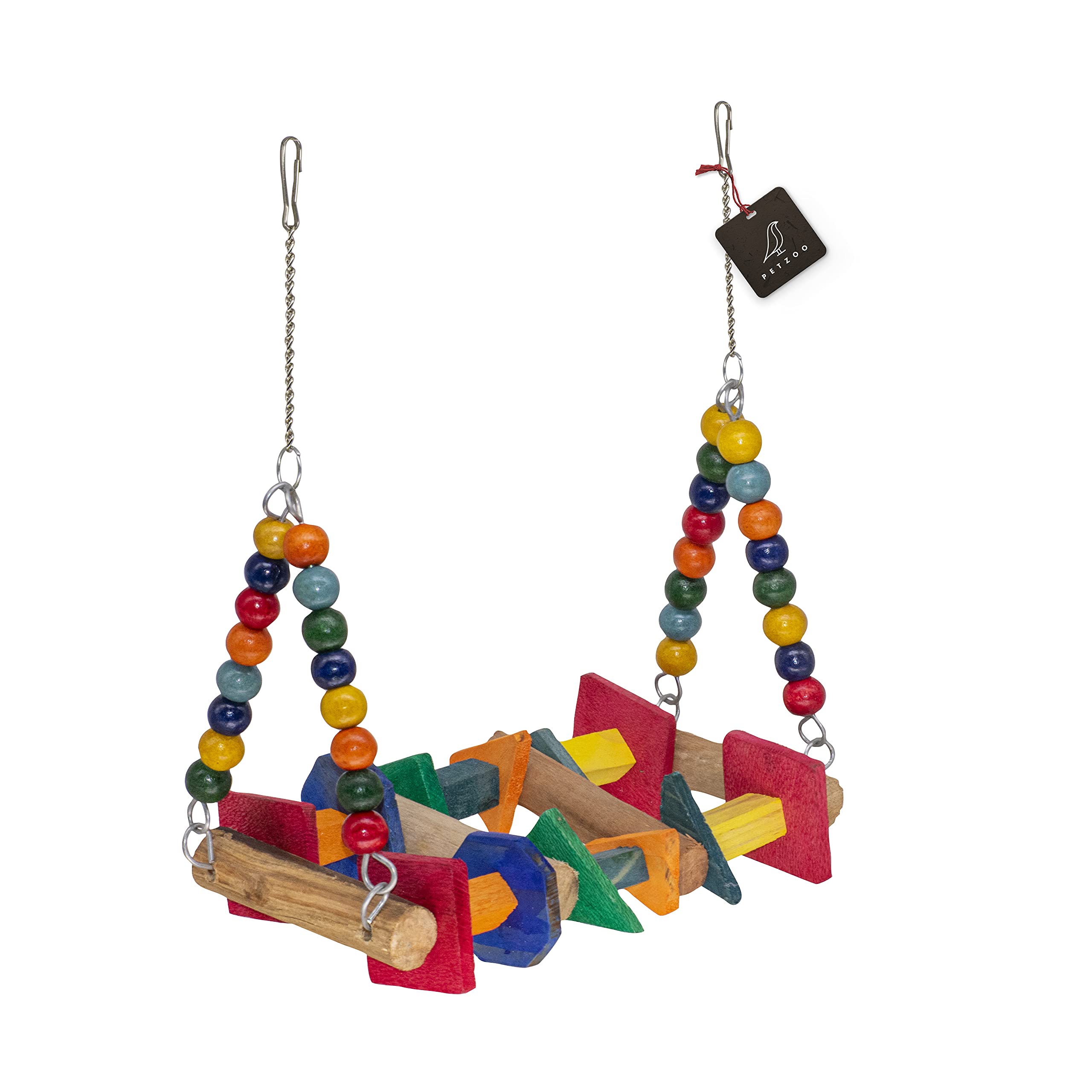 PETZOO Playful Bird Perch Swing, Colorful Toy for Big Birds, Macaw, African Grey, Parrot, Cage Accessories, Resting Toy & Wooden Training Aid for Bird & Parrots