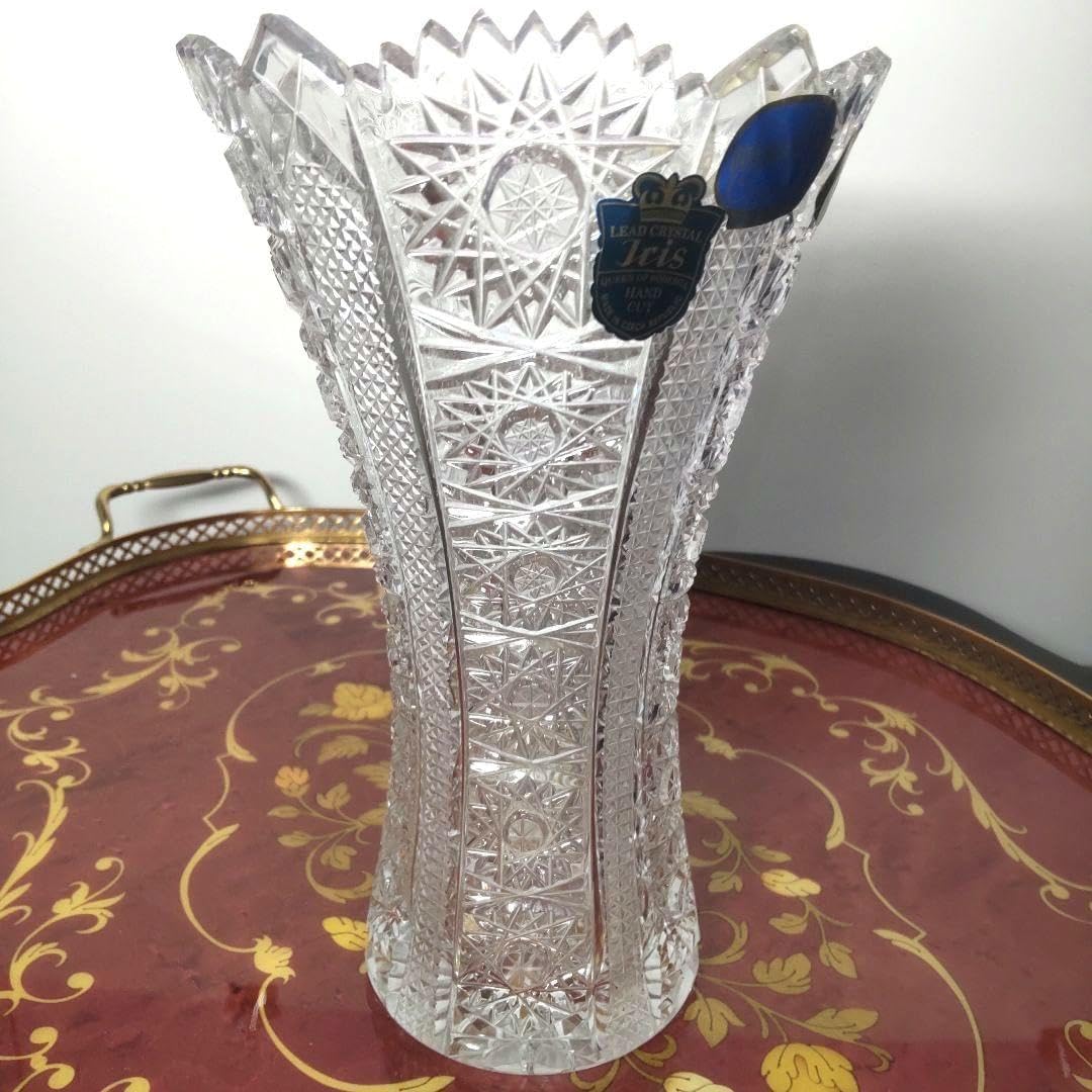Bohemia ボヘミアングラス フラワーベース 花瓶 ロングタイプ グリーン