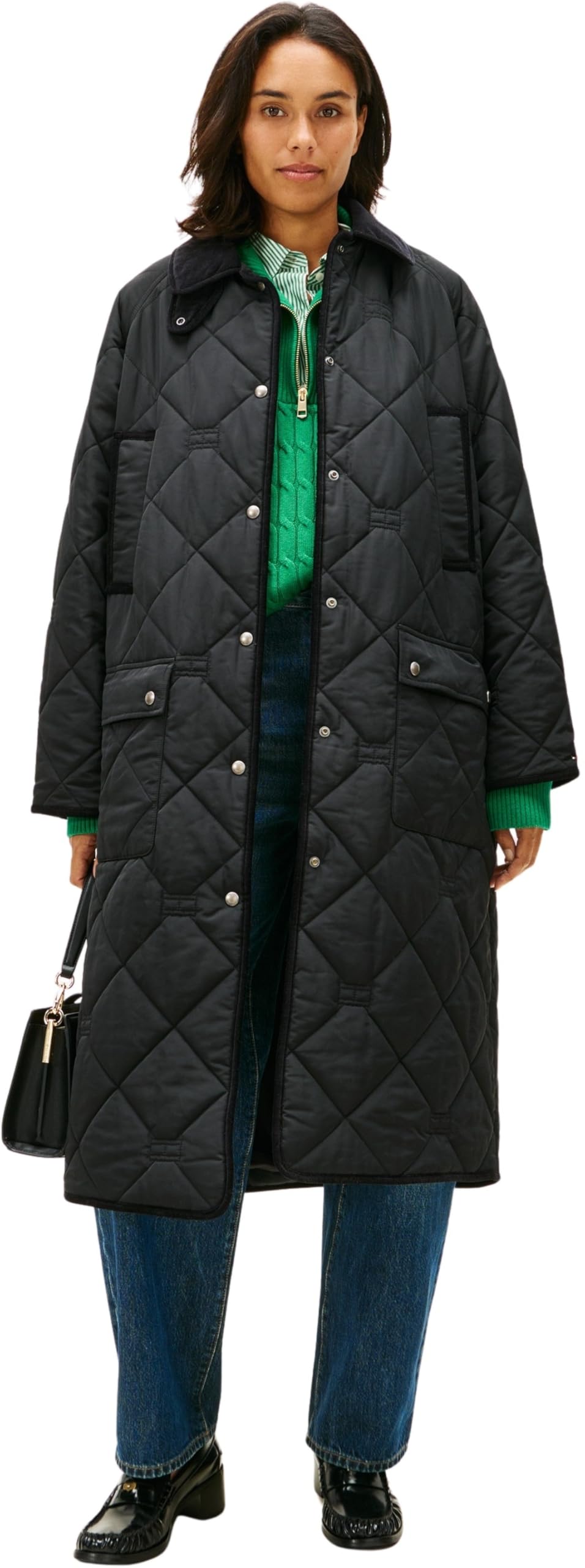 Tommy Hilfiger Women's PADDED FLAG QUILTED COAT WW0WW47747 Parka Coat, BLACK (Black), XS
