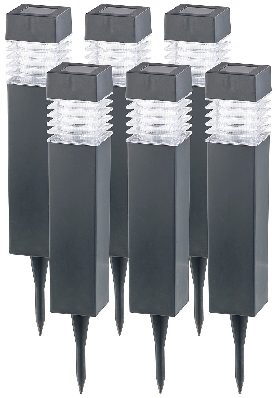 Lunartec Solarleuchte Garten: 6er-Set Moderne Solar-LED-Wegeleuchten mit Dämmerungs-Sensor (Gartenleuchten Solar, Solarleuchten-Set, Lampe)
