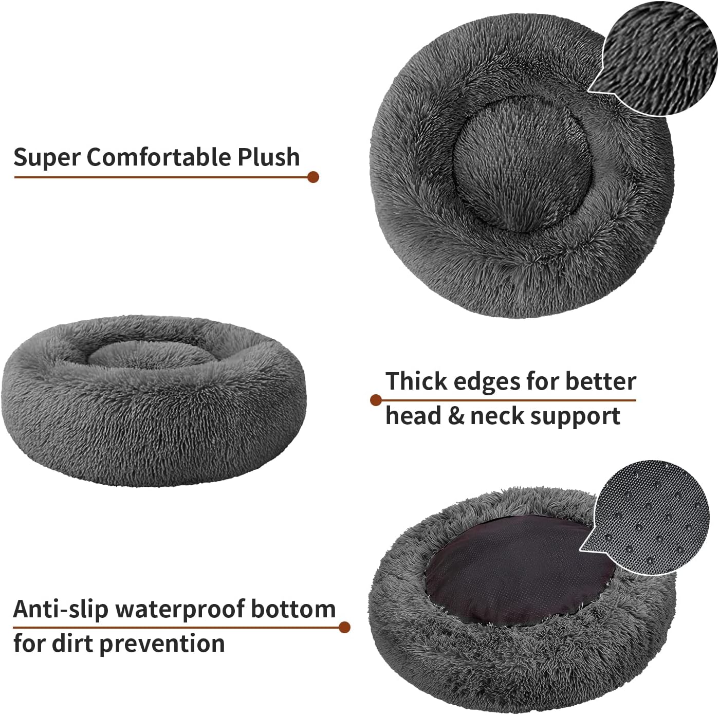 BEAUTYHB Calming Dog Bed and Cat Bed, Anti Anxiety Pet Bed Dog Mat Round Fluffy Dog Bed for Small Pets, Kitten Bed for Indoor Cats, Comfortable Warm and Washable Dog Beds for Small Dogs (24"/28"/32") : Pet Supplies