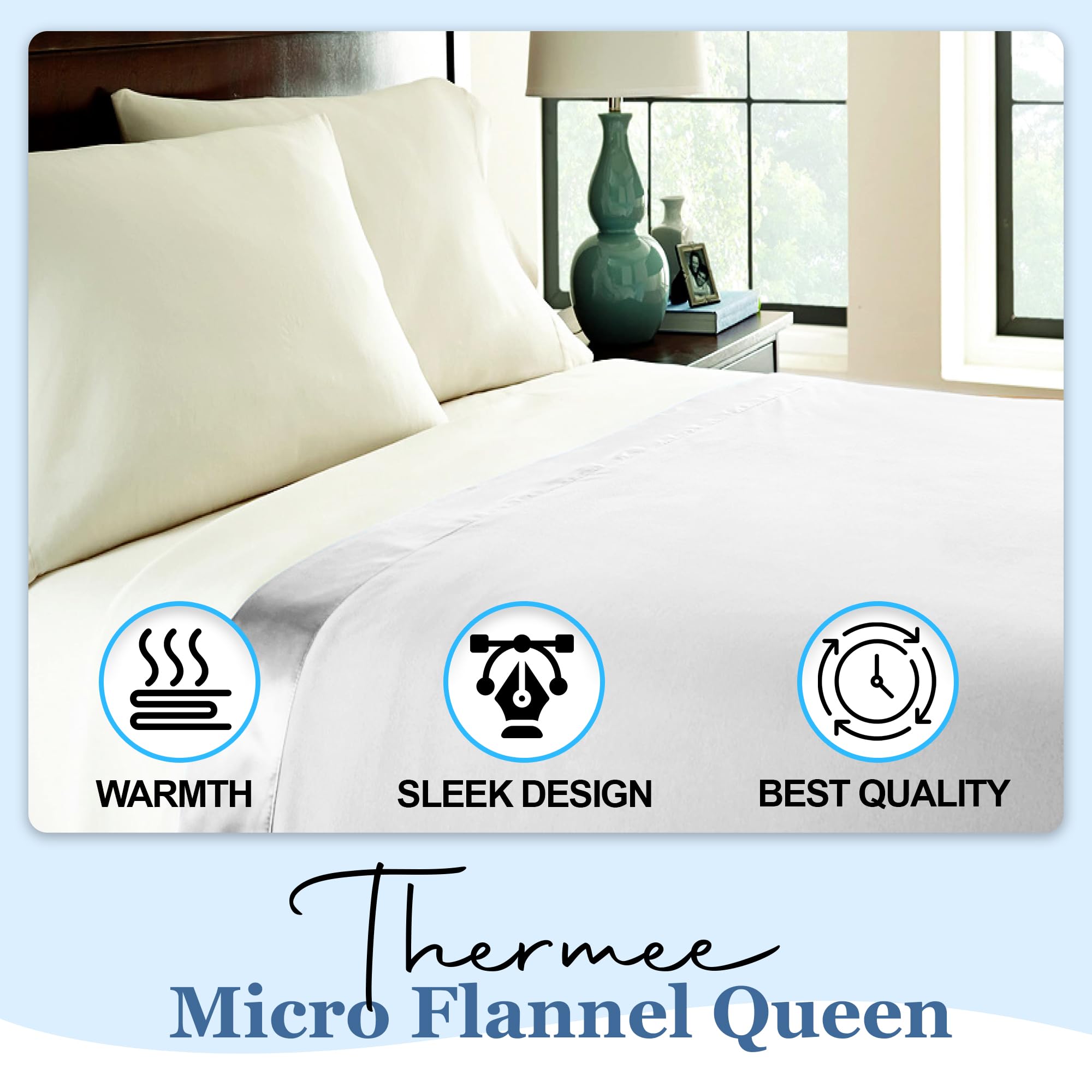 Thermee Micro Flannel King-Size All Seasons Lightweight Sheet Blanket, Machine Wash & Dry, No Pilling, 108Lx90W, Snow - Image 4