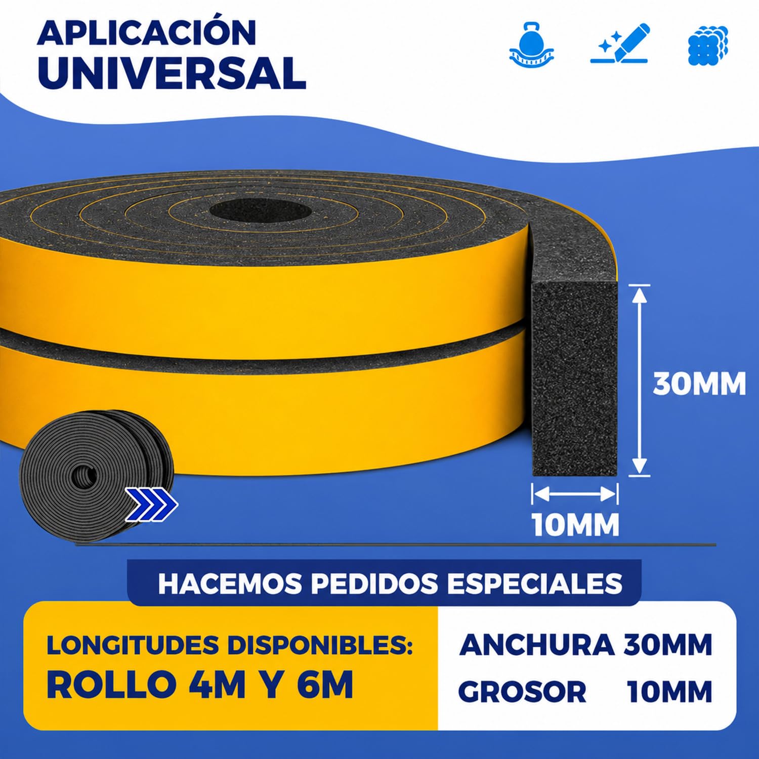 Junta de estanqueidad gruesa autoadhesiva ventanas 30mm (W) x 10mm (T) x 4Mts (L) burlete espuma/tiras de sellado para puertas y ventanas/burlete ventana corredera aluminio/burlete goma,2 piezas…