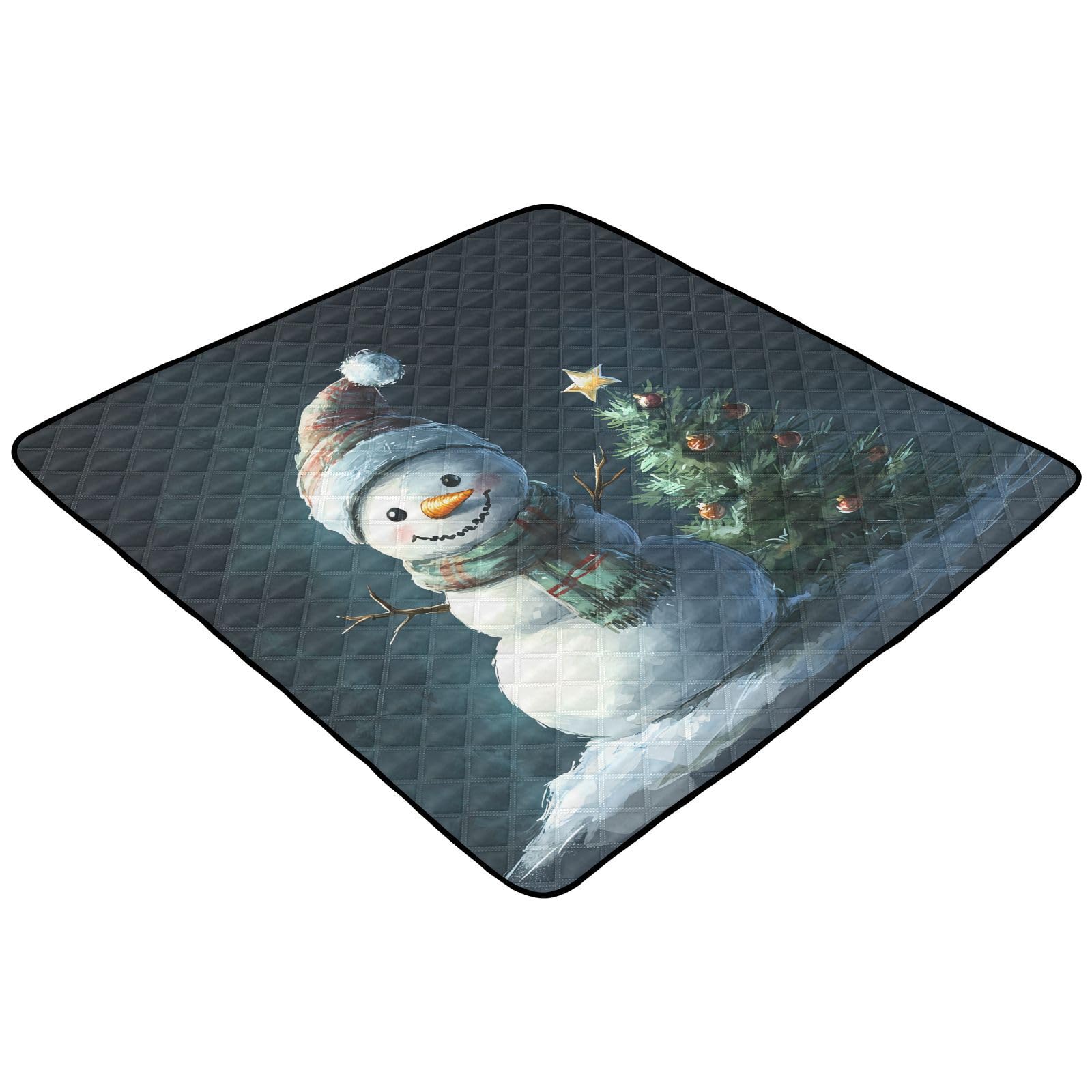 BOESI Doodle Cute Snowman Pattern Baby Play Mat, 50“ X 50” Washable Folding Crawling Mat, Baby Floor Mat, Soft, Thick, Non-Slip