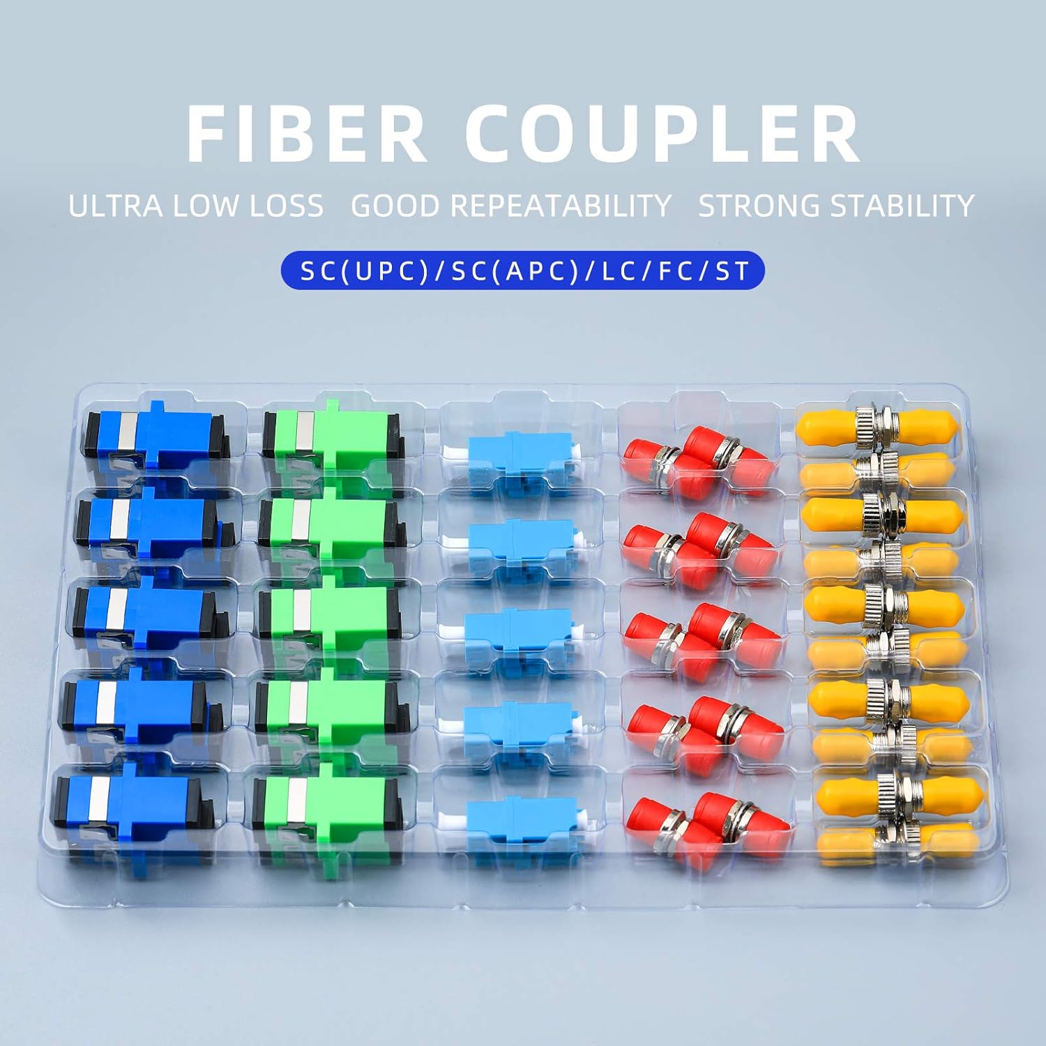 50Pcs/ Lots Fiber Optic Coupler Kit with SC/UPC,SC/APC,FC,LC,ST Five Types of Adapters for Cable Connection