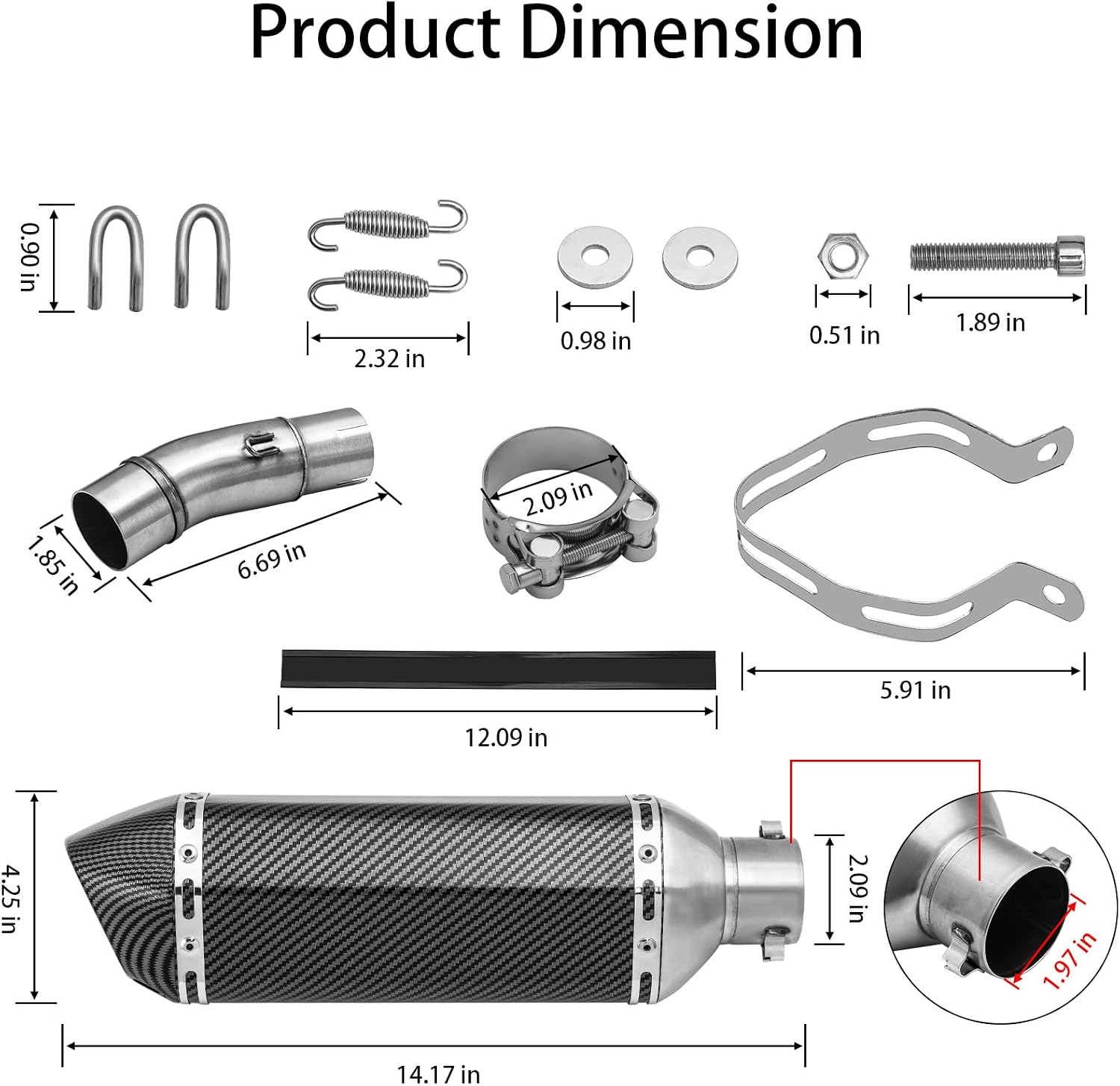 Slip on Exhaust for Kawasaki Ninja 400 Z400 2018-2023, Motorcycle Muffler with Removable Baffle, Stainless Steel/Aluminum, Easy Installation (No Welding)