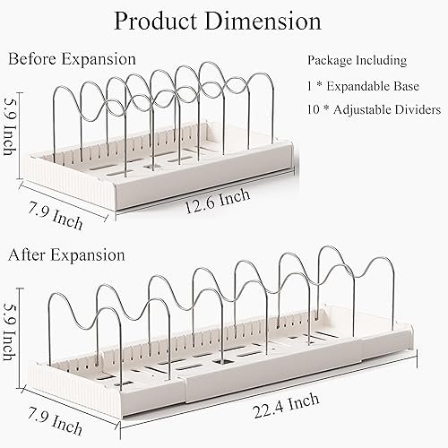 Miniatura 7 de Organizador de ollas y sartenes para debajo del gabinete, soporte expandible para tapa de olla con 10 divisores ajustables, estante para ollas para
