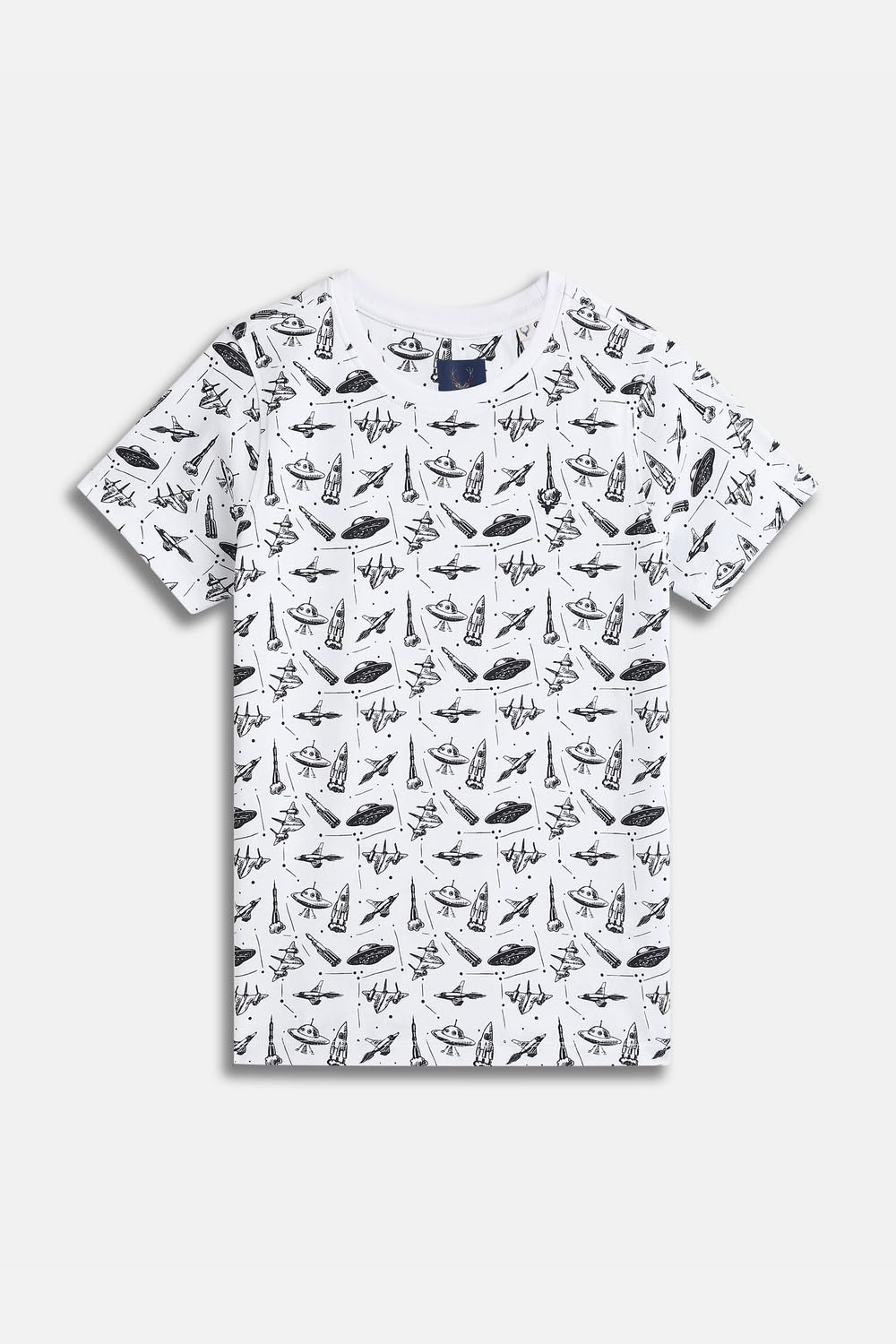 Allen Solly Jungen-Allover-Print, Rundhalsausschnitt mit Hirsch-Logo