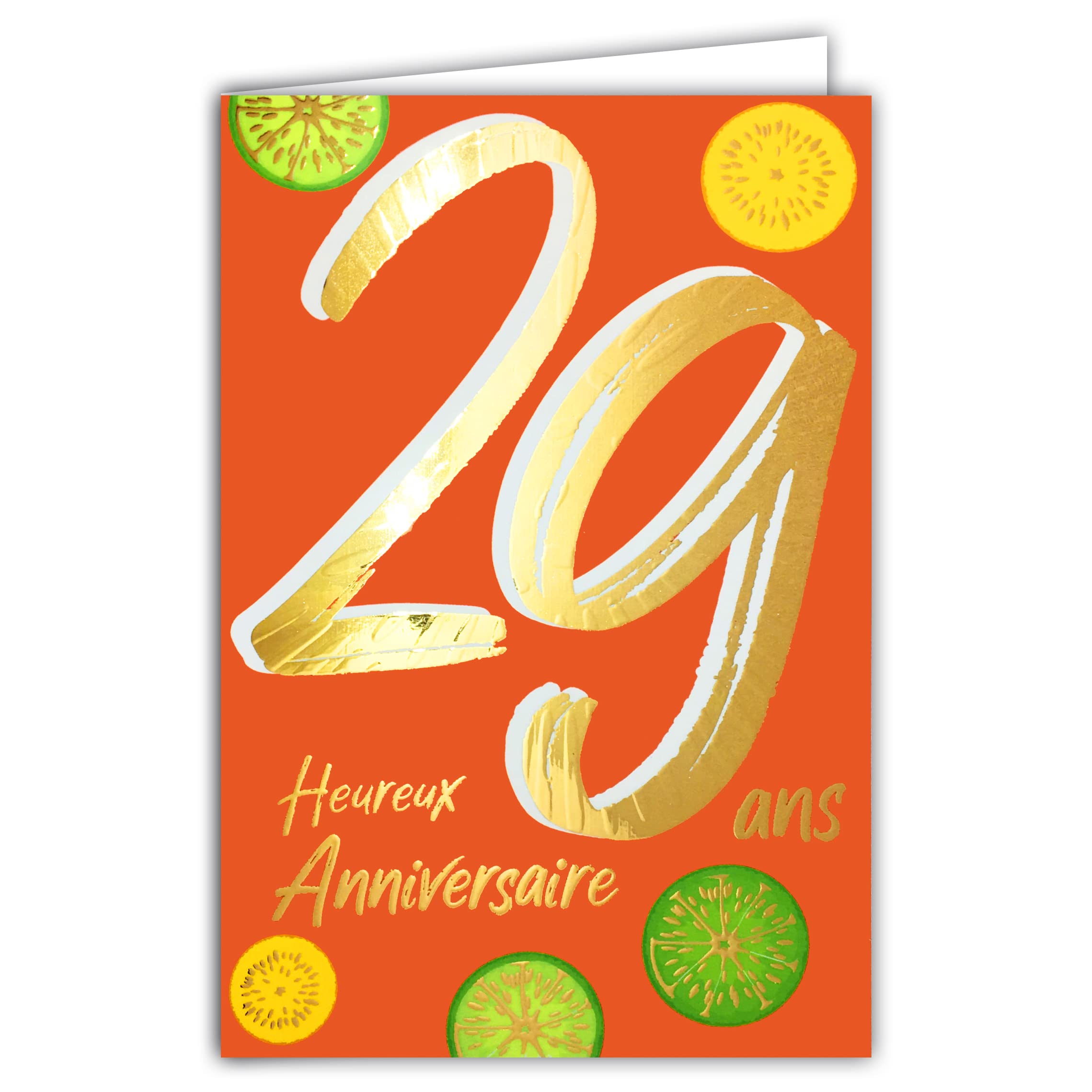 AFIE ColorAges 69-2429 29th Birthday Card in Shiny Gold Textured Embossed - Men and Women - Coloured Age Suitable for Inside - Envelope Included - Made in France - ColorAges