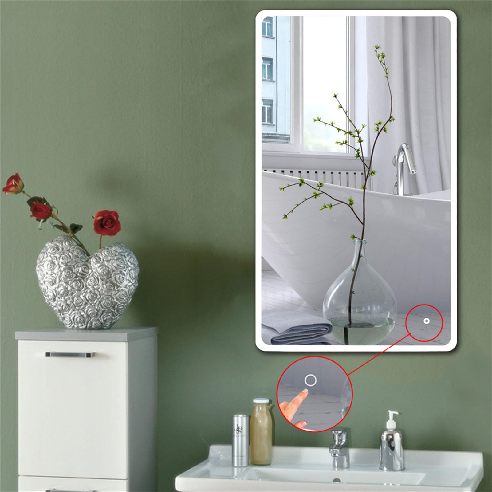 homewell Espejo de baño con iluminación, 70 x 120 cm, espejo de pared LED con interruptor táctil, luz blanca fría 6400 K, moderno sin cobre, espejo de pared con marco de aluminio (modelo 2, 70 x 120