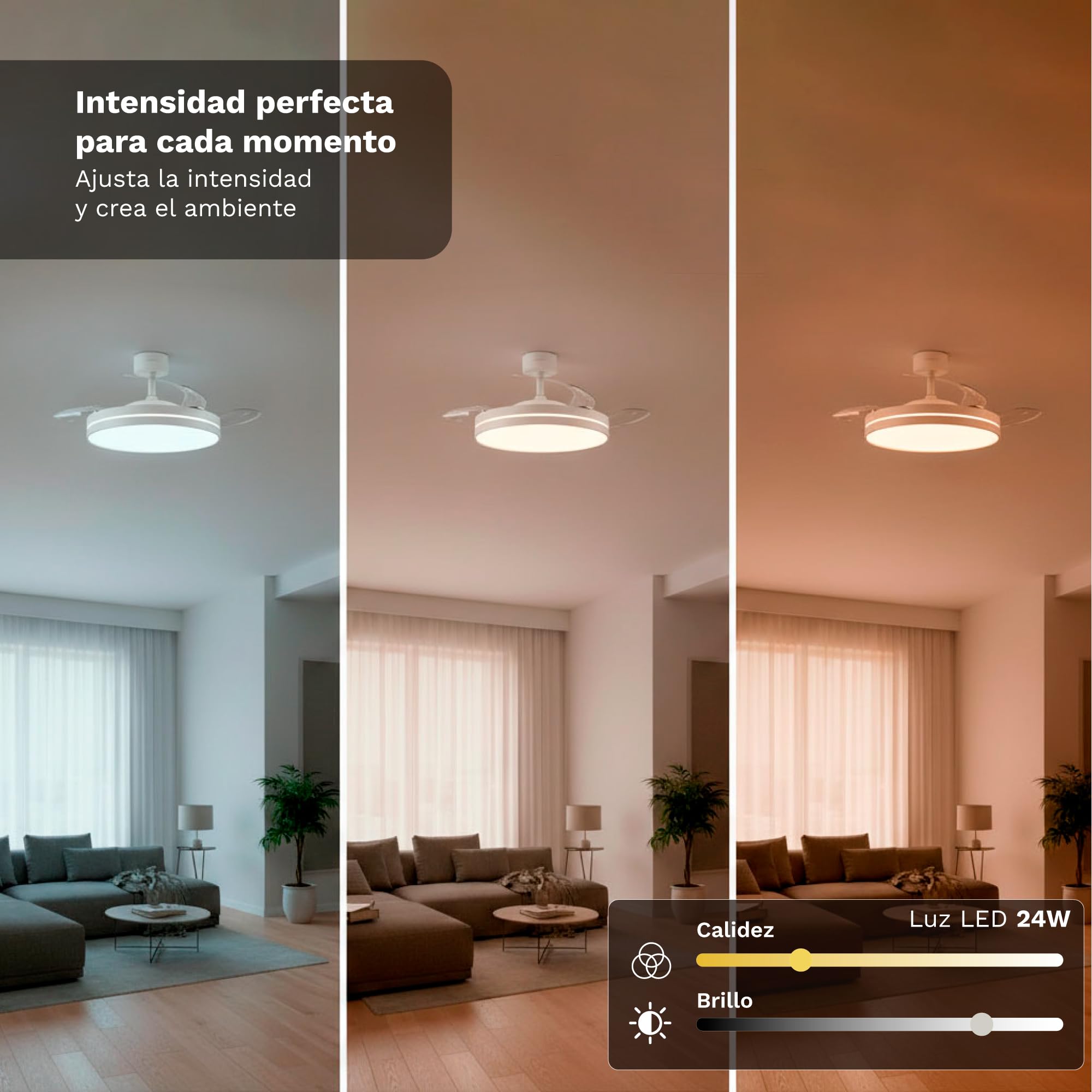 Grunkel Ventilador de Techo 42” | Motor DC 30W | Aspas Retráctiles | Luz LED 24W | 6 Velocidades | Rotación Inversa | Mando a Distancia |