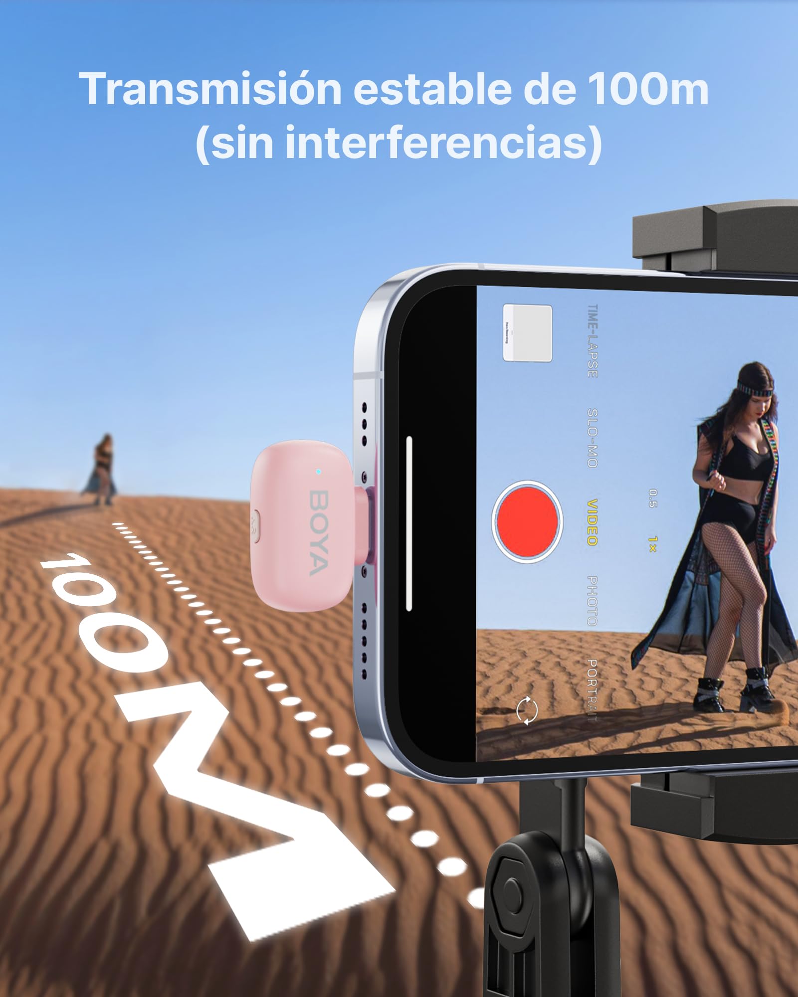 BOYA Mini 2 Micro Cravate sans Fil pour iPhone & Android, USB-C, Rose