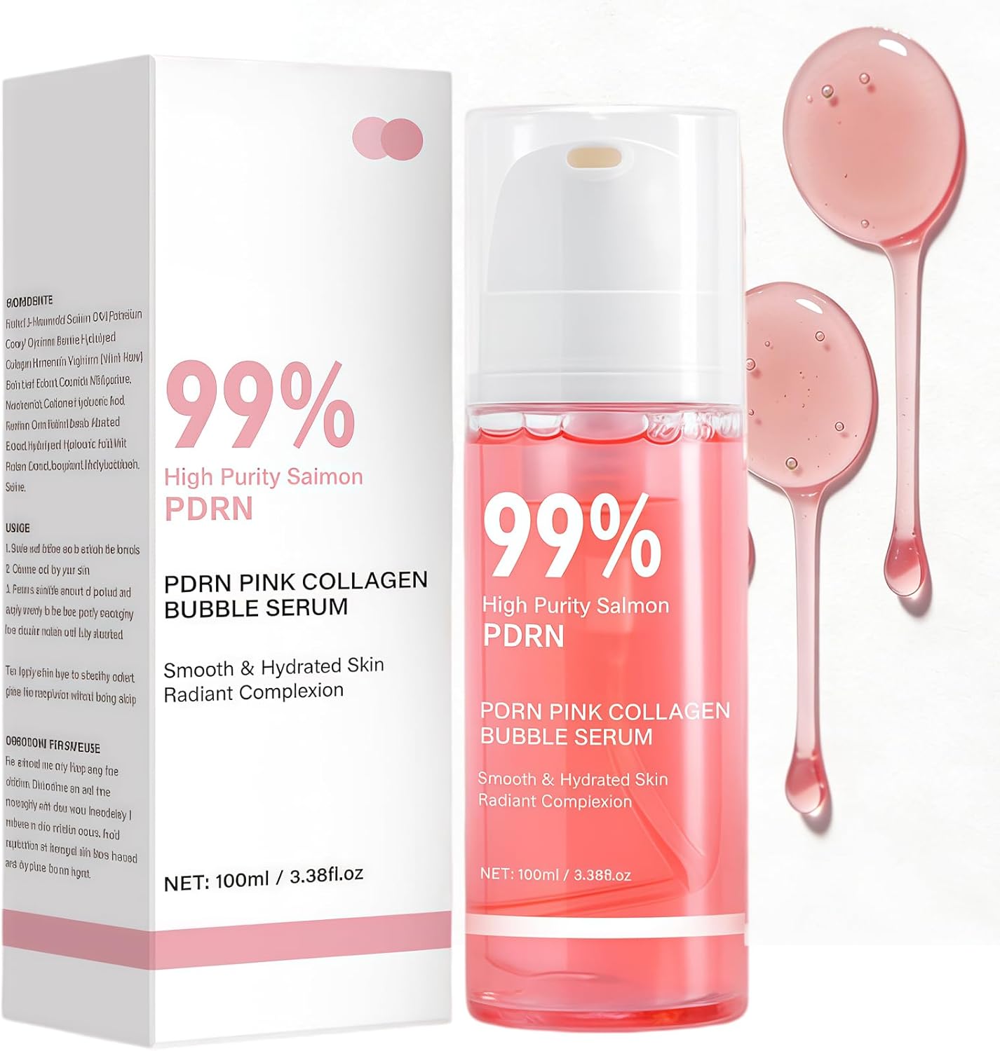 Salmon DNA PDRN Pink Peptide Serum 100ml, Hydrating Facial Serum For Smooth Skin & Even Looking Tone, Pink Glow Korean Skin Care
