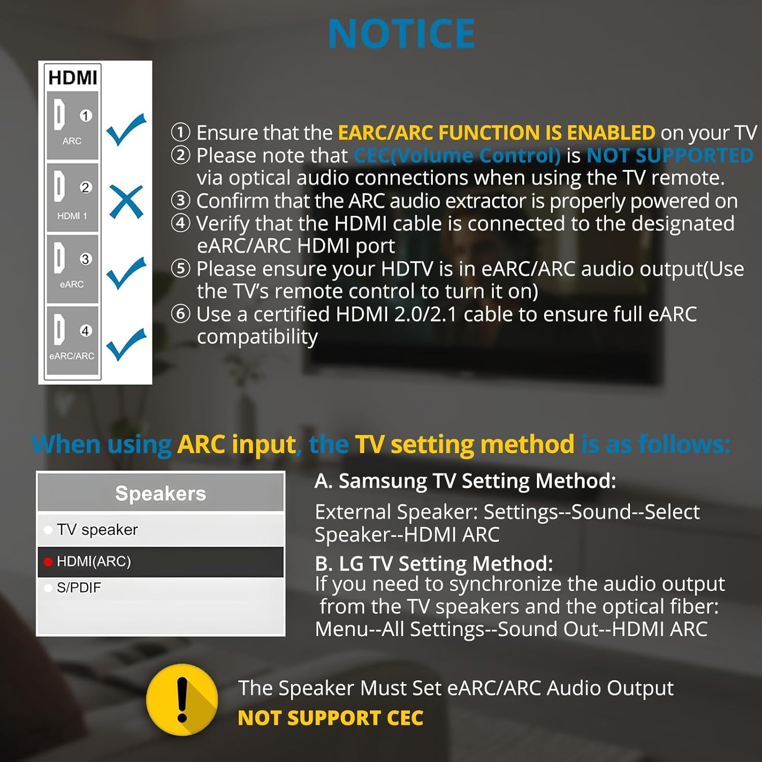 AUTOUTLET HDMI eARC to Optical Audio Adapter - eARC/ARC to Optical Converter for TVs, Soundbars, Home Theaters, and Audio Systems, Support 192KHz Sampling Rate, Dolby 5.1 and DTS 5.1(NO CEC)