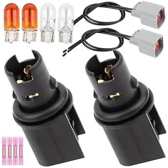 Side Marker Light Park Bulb Socket Connector Plug Pigtail Harness for Ford Fiesta Maverick Mustang Ranger Replace OE 6R3Z-13411-BA with 4 Lamp Bulb