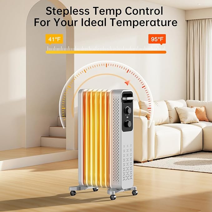 Calefactor Eléctrico Portátil Radiador de Aceite 1500W con 3 Niveles de Potencia miniatura 5
