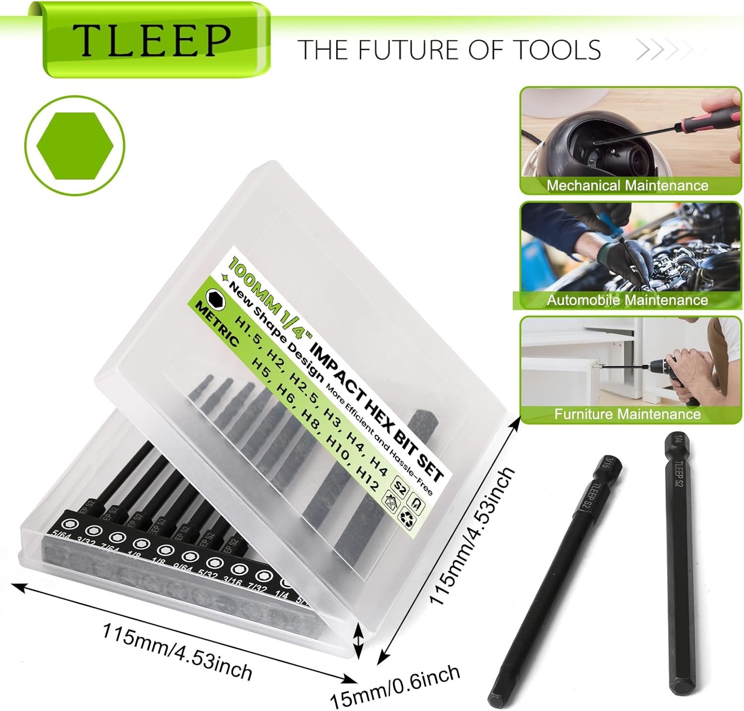 11Pcs 4" Allen Wrench Drill Bit Set 1.5mm-12mm, 1/4" Hex Shank Long Metric Hex Key Set with Case for IKEA Type Furniture, S2 Steel Black Drill Bits Tools for Narrow Spaces, 11 Pieces Full Sizes