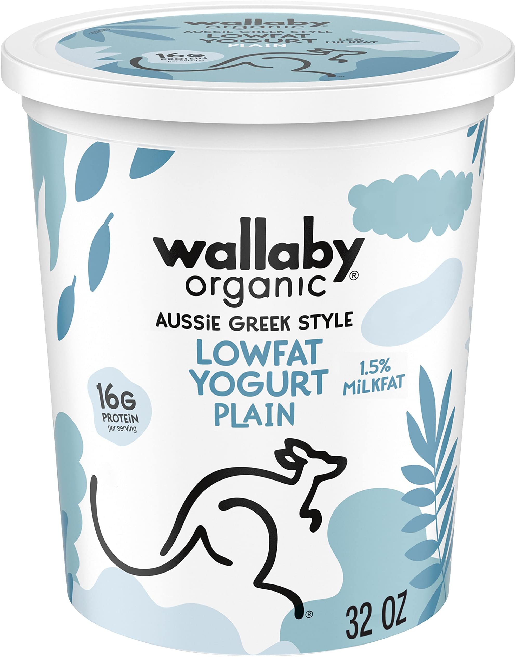 WallabyOrganic Aussie Greek Low Fat Yogurt, Plain, 32 oz. USDA Organic