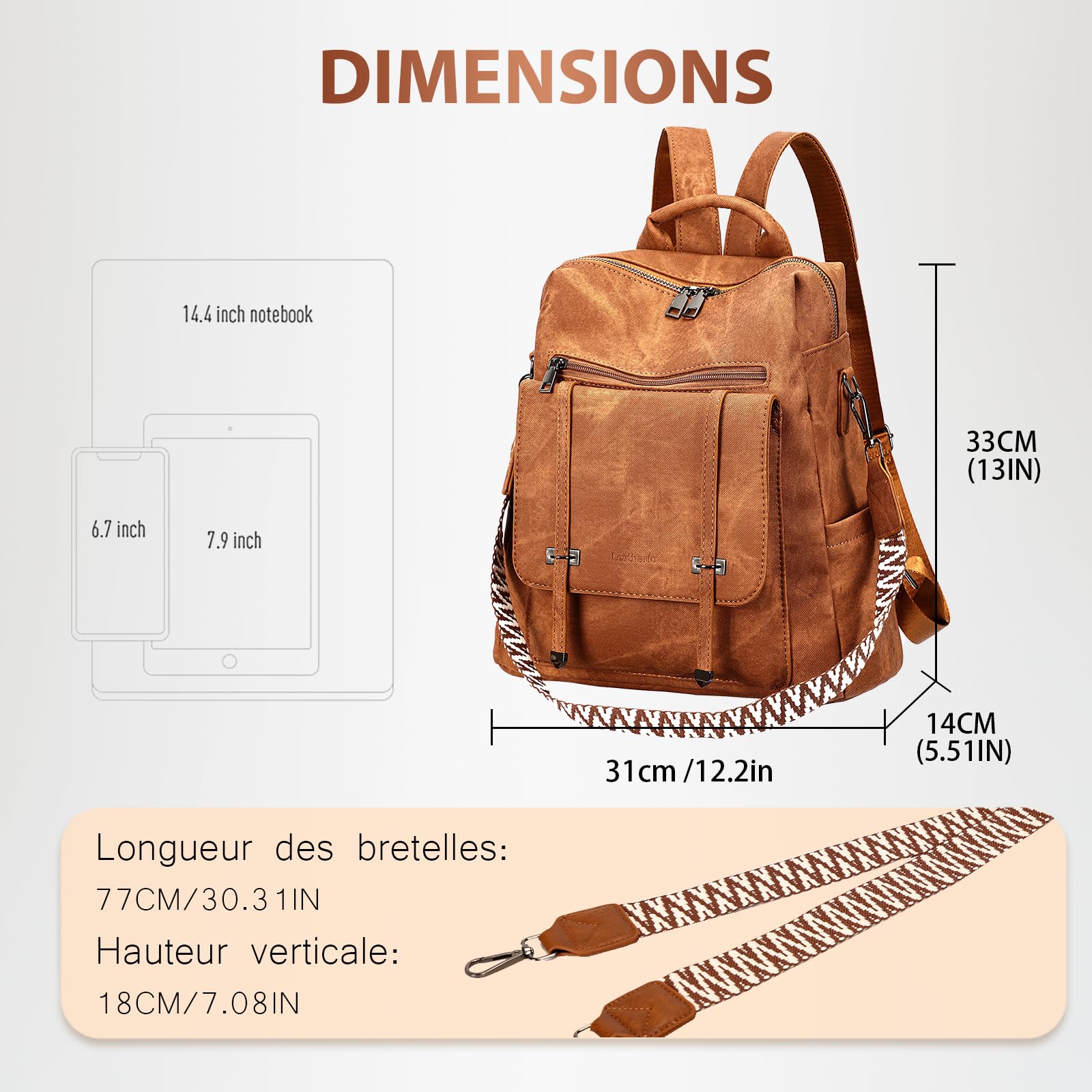 Leathario Sac a Dos Antivol Femme en Cuir Vegan, Sacs à Main Portés Dos Imperméable Elegant Leger, Backpack pour Voyage L'école Travail Université Collège Shopping
