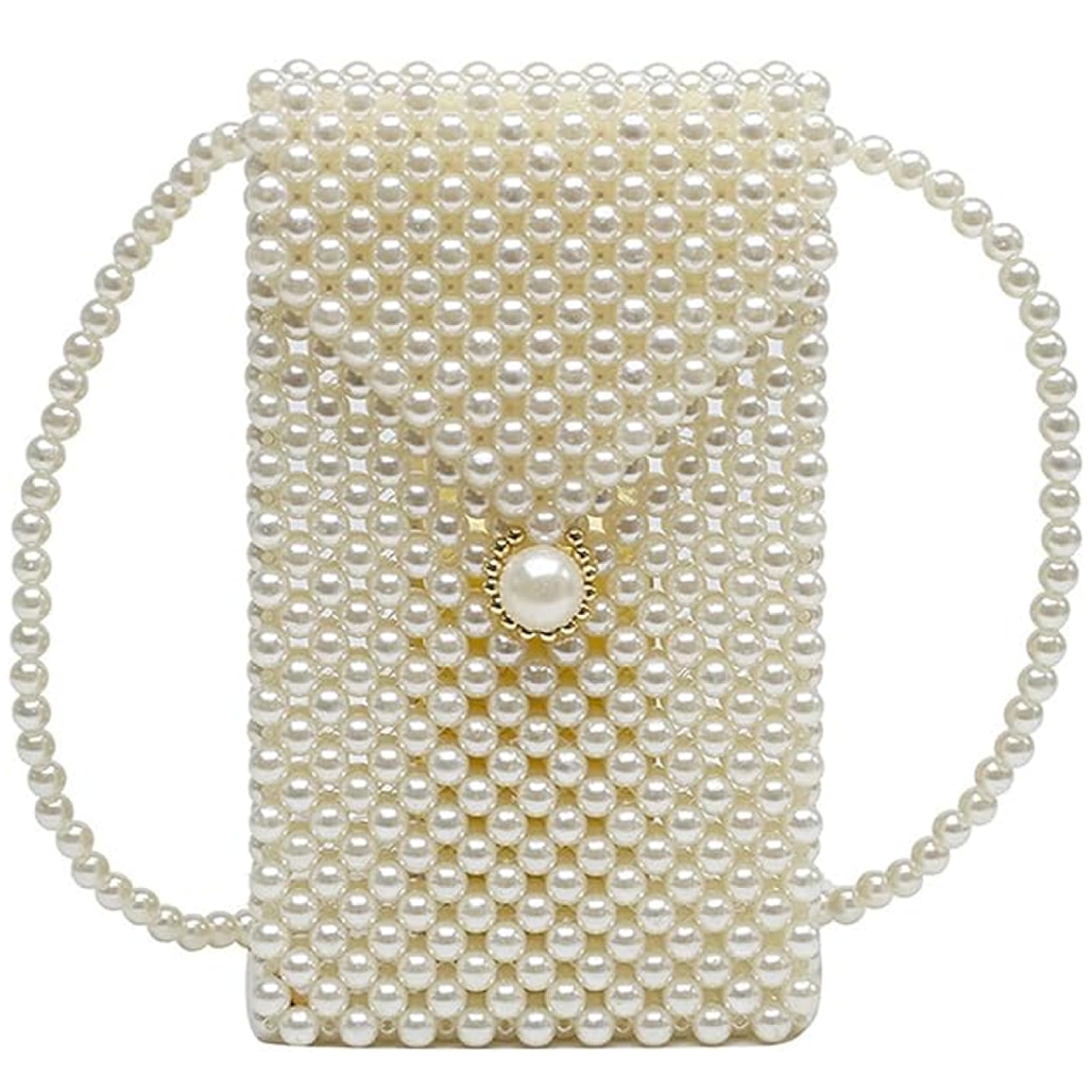 Peosaard Unisex Beige Beaded Purses, Pearl Purse, Luxury Pearl Bag Chain Purse, Shoulder Crossbody Evening Bag For Party, Rhinestone