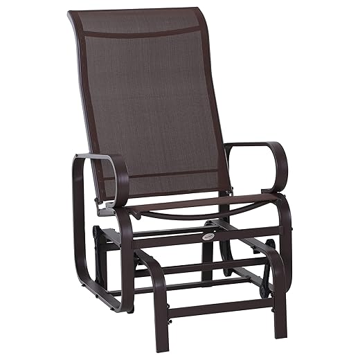 Outsunny Gliding Lounger Chair, Outdoor Swinging Chair with Smooth Rocking Arms and Lightweight Construction for Patio Backyard, Brown