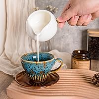 Vista 3 de 4 oz Espresso Cups Set of 2, Ceramic Cappuccino Cups with Saucers, Durable Porcelain Tea Set & Modern Coffee Cup Collection, Coffee Lover Gifts