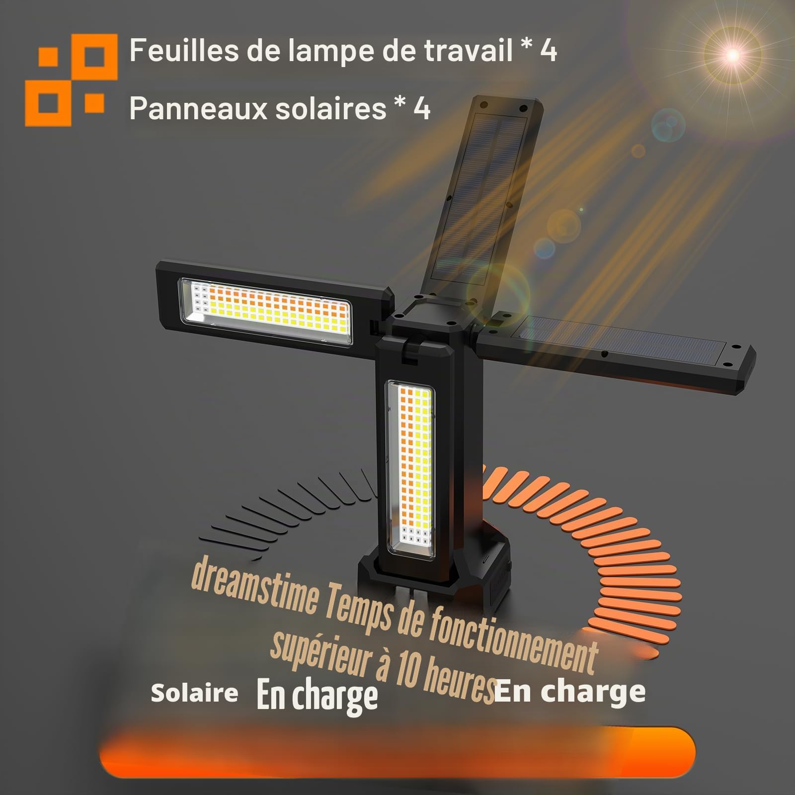 Projecteur LED Chantier Solaire Rechargeable 13200 mAh avec Trépied et Sac de Transport, Lampe de Chantier à Intensité Variable en Continu 8000 Lumens, Blanc/Chaud/Naturel (SOS) (avec télécommande)