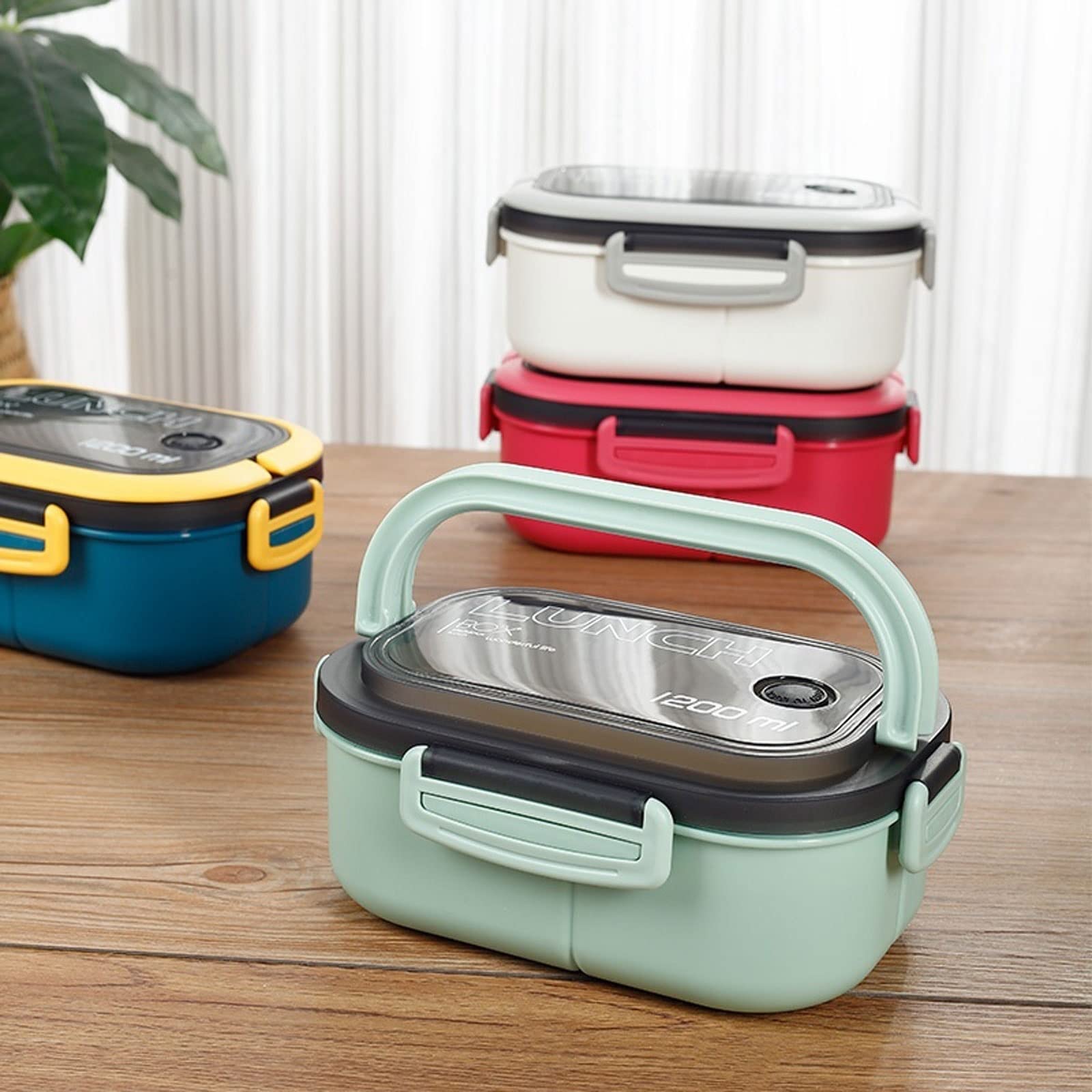 JINGYAN Boîte à bento Lunch Box Layers Grids Office Worker Microwave Hermetic Bento Box Outdoor Picnic Fruit Food Container with Fork Spoon(Red)