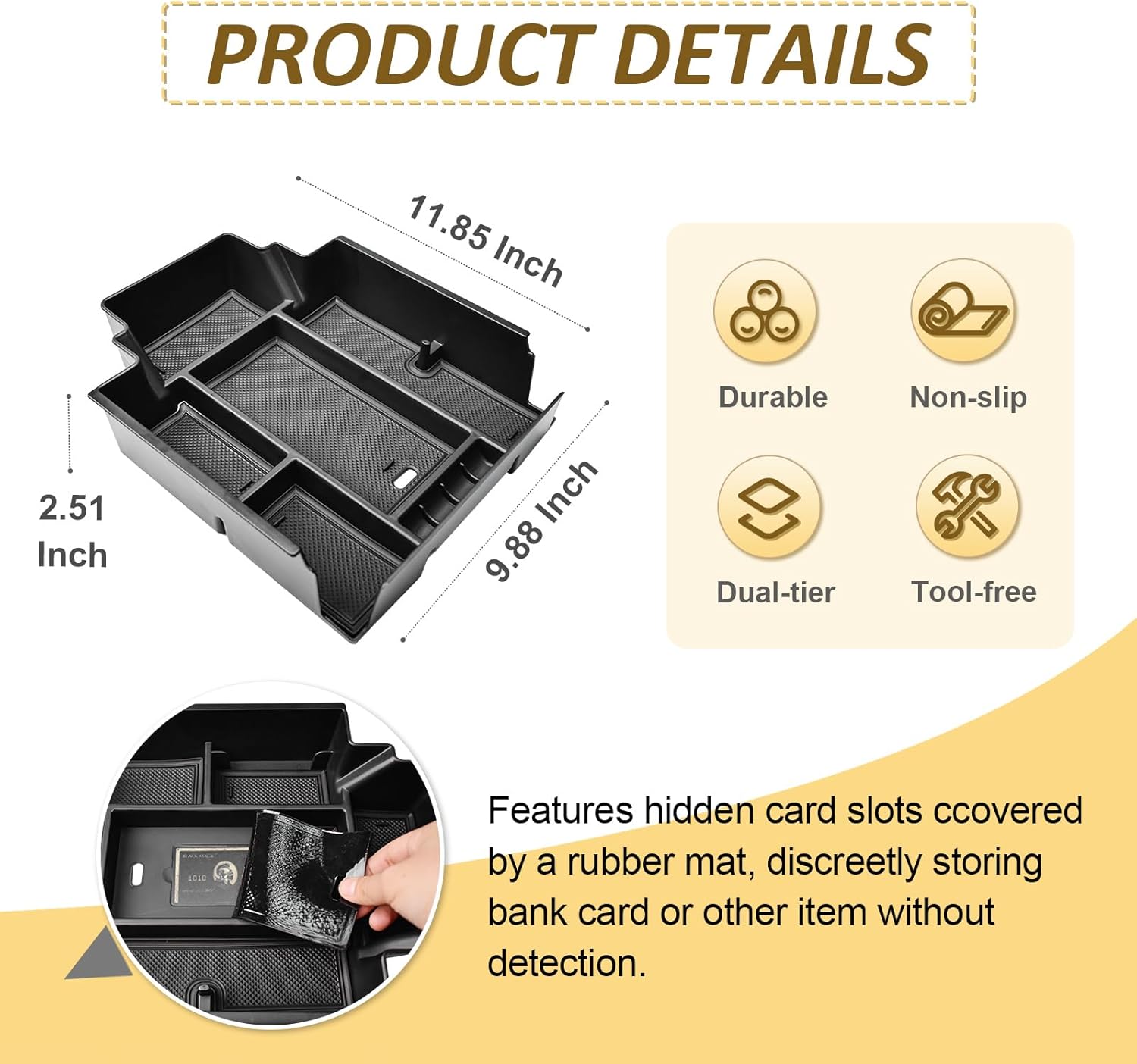 Center Console Organizer Compatible with 2024 2025 2026 Chevy Silverado EV WT/RST/LT & GMC Sierra EV Accessories - Custom Fit Armrest Insert Tray with Dual-Layer Storage Sunglasses Coin Holder