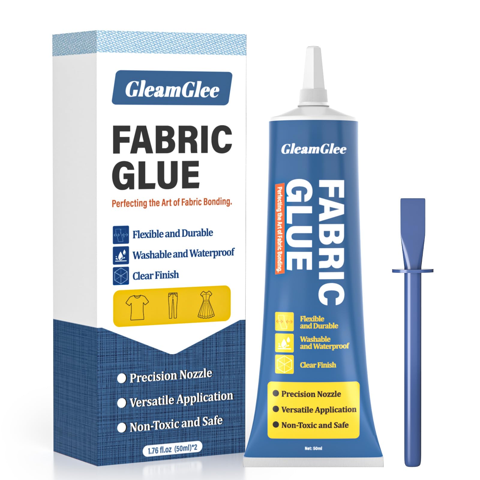 Fabric Glue Permanent, Extra Strong Fabric Adhesive, Washable Clear Clothing Glue for Clothes Repairs, Leather, Crafts, Upholstery, Material, Textile, Felt and Badges (50ml/1.76 oz)