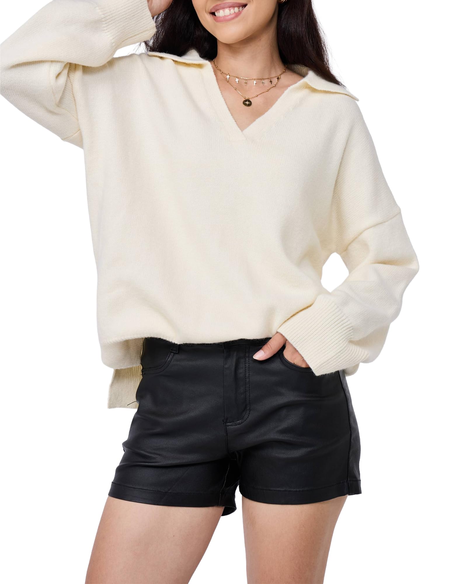 Womens V-Neck Oversized Pullover Sweater Long Sleeve Knit Top Casual Fall Winter Jumper