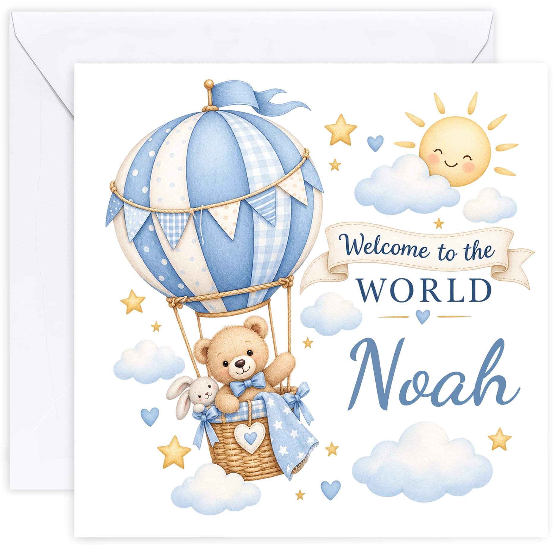 Personalised New Baby Boy Card with Name | Newborn Baby Boy Card | Congratulations on Your New Baby Card | Welcome to the World Card | Son Grandson Nephew Godson (Design 06)