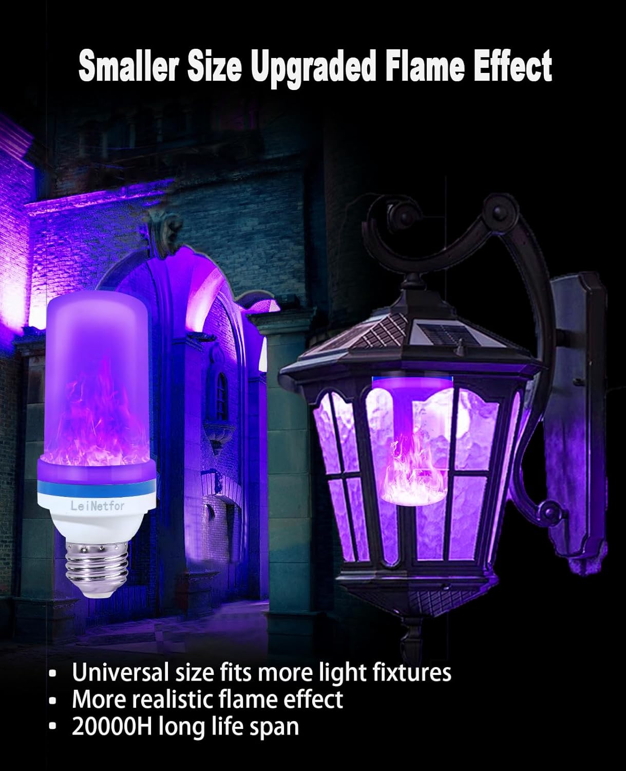 Smaller LED Purple Flame Light Bulbs -3W Christmas Flickering Light Bulbs with Gravity Sensing, E26 Base Christmas Purple Light Bulb Outdoor, Vintage Flame Bulbs (2 Pack)