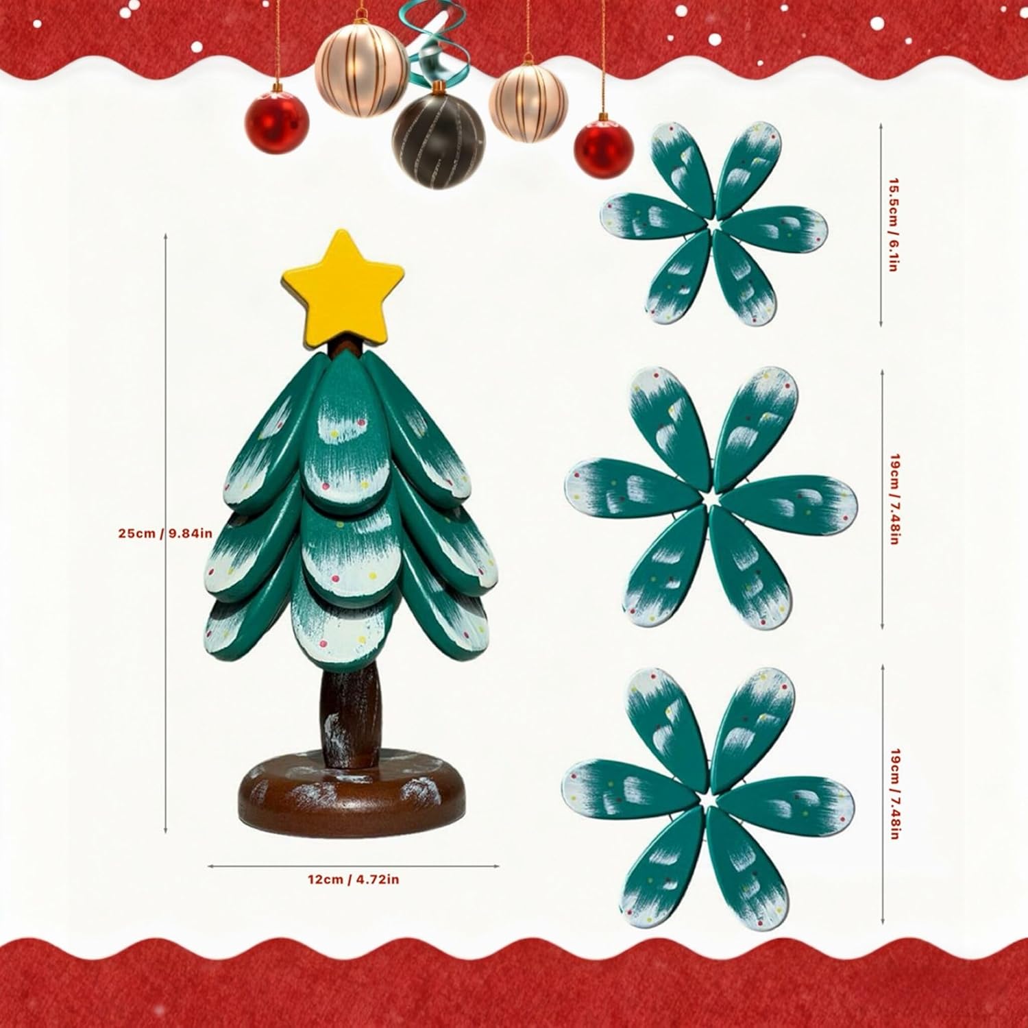 Christmas Tree Shaped Coasters and Trivet Set, 3-Piece Folding Wooden Mat for Drinks,Plates,Pots,Automatic Unfolding Design Table Protection Coasters Practical Gift Idea for Christmas