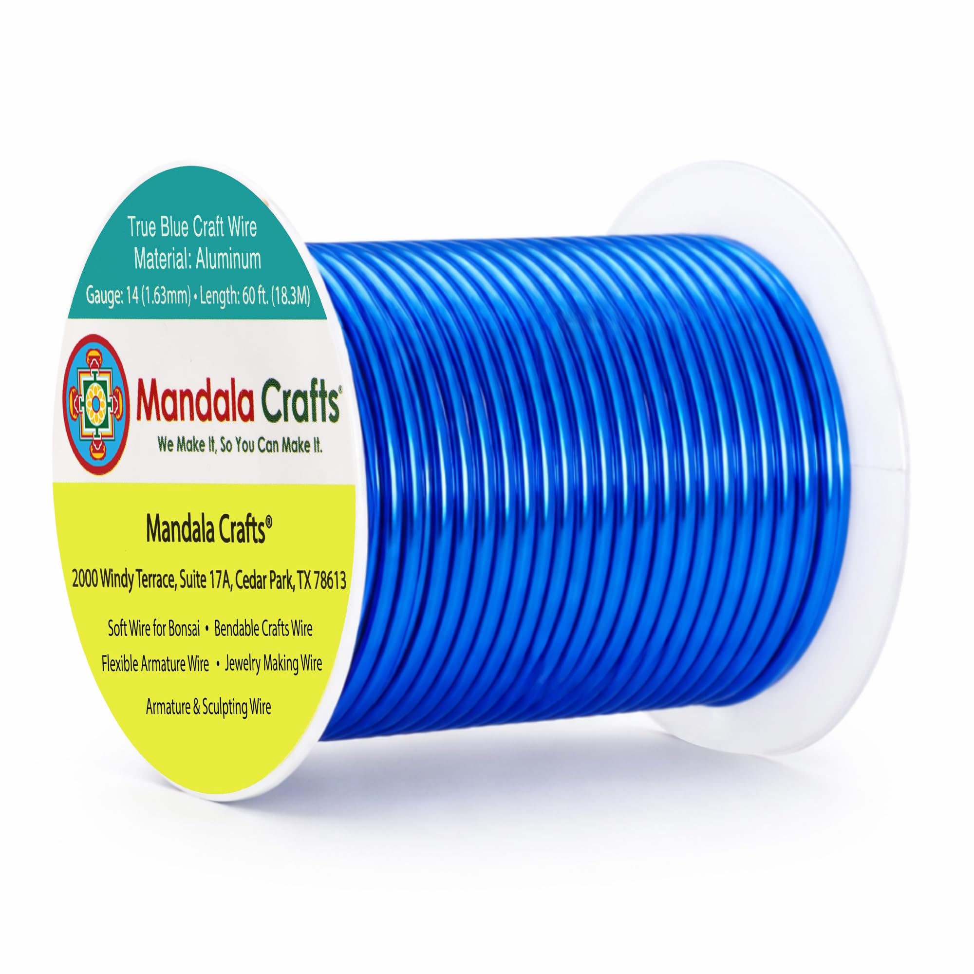 Mandala Crafts 14 Gauge True Blue Anodized Aluminum Craft Wire, 60 FT