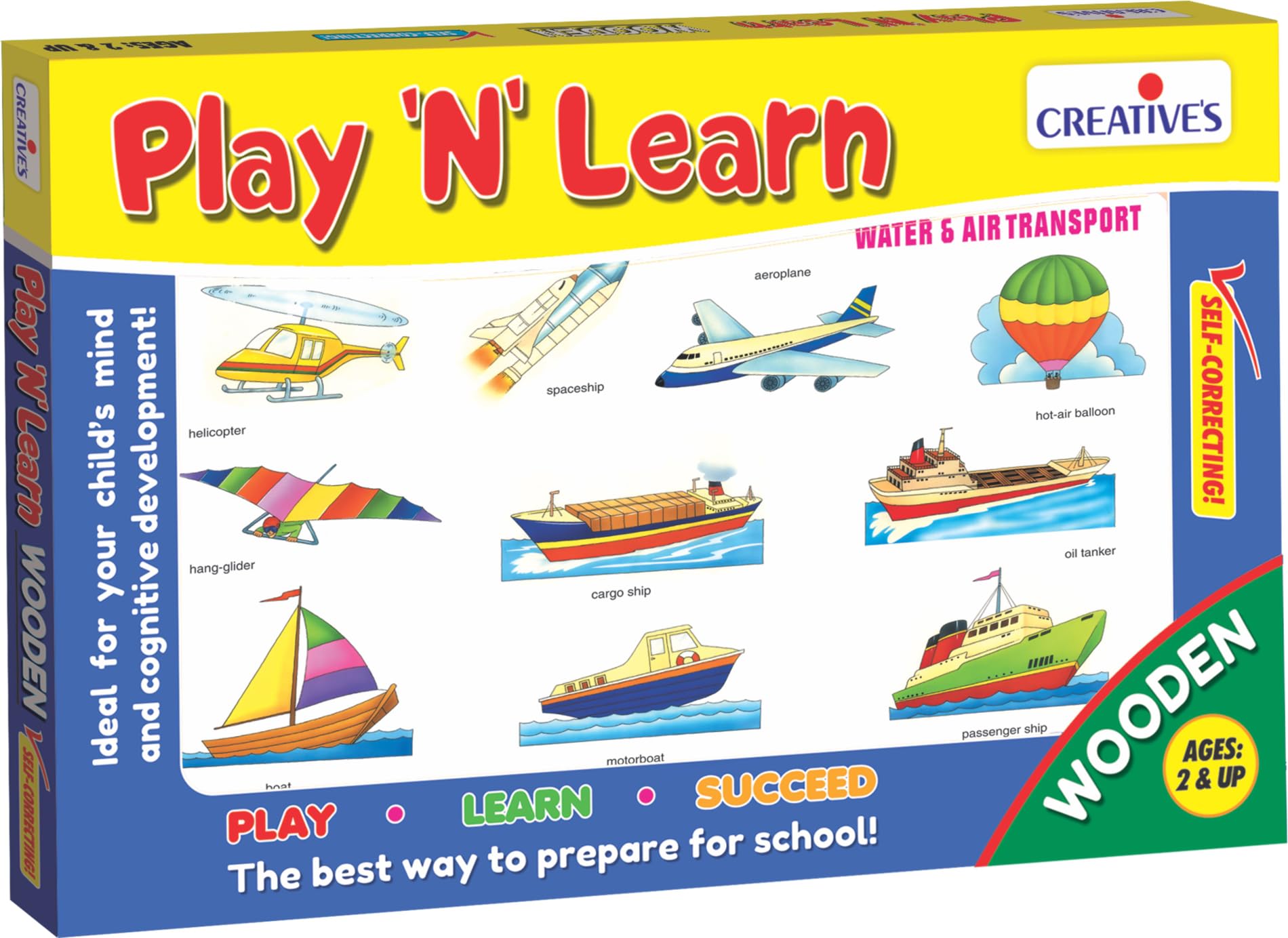 Creative's Play N Learn - Water and Air Transport Wooden Puzzle | Kids Kownledge About Water Animals | Play N Learn Series | Educational Wooden Toy for 2 & Up Kids