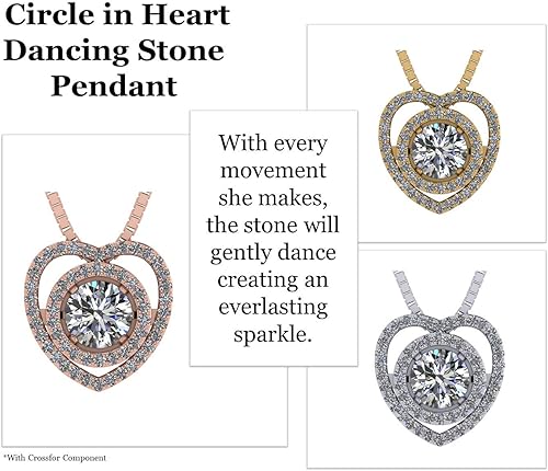 Miniatura 3 de Collar con colgante de círculo en corazón de plata de ley 925 maciza con circonita Swarovski