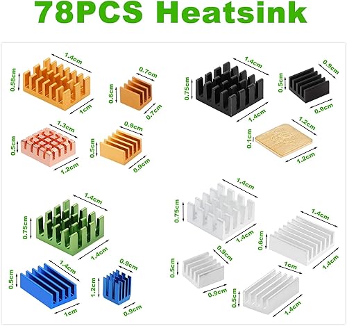 Miniatura 2 de ESUMIC 78 unidades de disipador de calor Raspberry Pi 4b, disipador de calor de aluminio Raspberry Pi con cinta adhesiva conductora térmica para