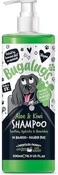 BUGALUGS Dog Shampoo - Soothing Aloe & Kiwi dog pet grooming shampoo & conditioner products for smelly dogs with tropical fragrance, best puppy sensitive skin shampoo 500ml