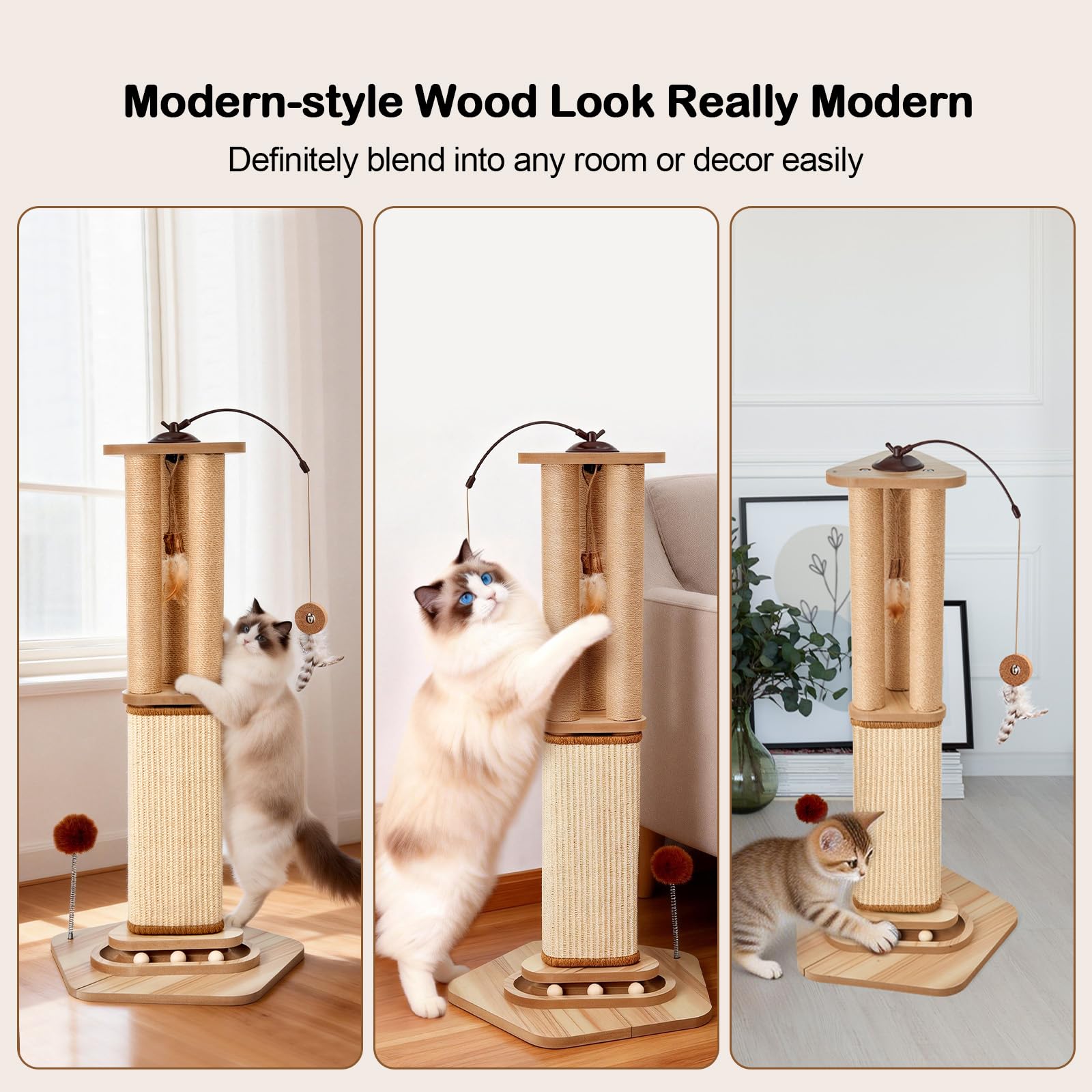 Odoland Kratzsäule, Kratzbaum für groß Katzen Cat Scratching Post XXL Sisalseil stabil Katzenbaum hoch 86cm mit interaktivem Laufball, 360° drehbares Katzenspielzeug