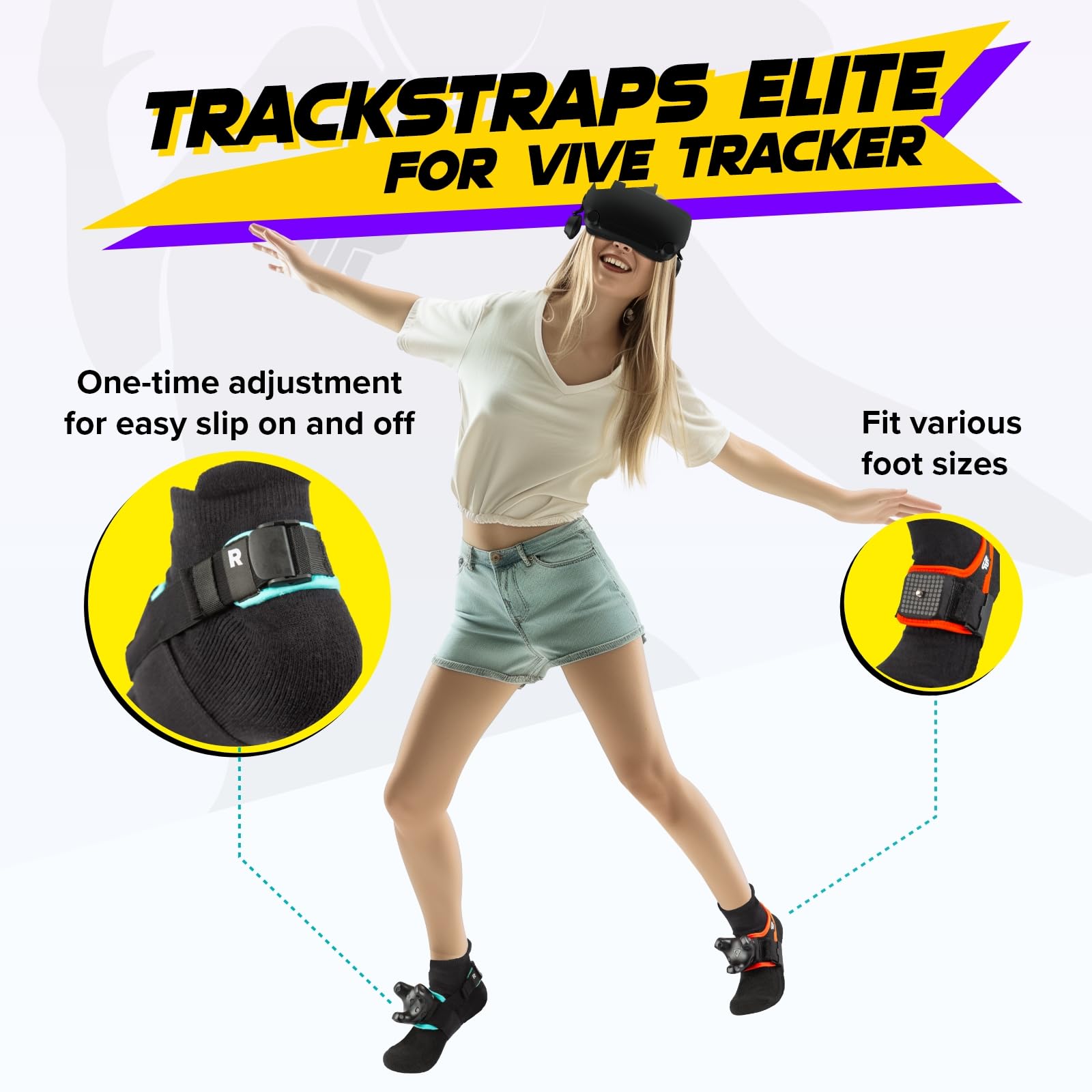 Rebuff Reality Trackstraps Elite - Foot Strap for VR Tracker, Compatible with Vive Ultimate Tracker 3.0 & 2.0, Ideal for VRChat, Dance Dash, Full Body Tracking, and VR Gaming - 2 Feet Straps: Trackstrap Elite