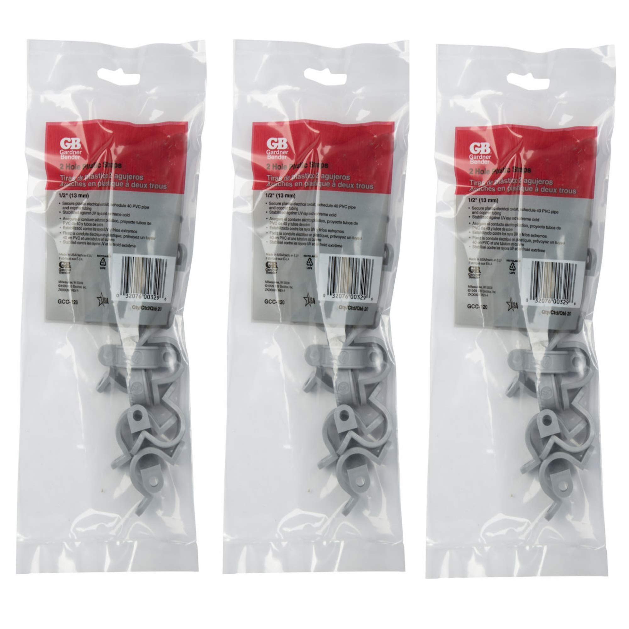 Gardner BenderGCC-120 1/2-Inch Two Hole Plastic Straps, Grey, 20-Pack
