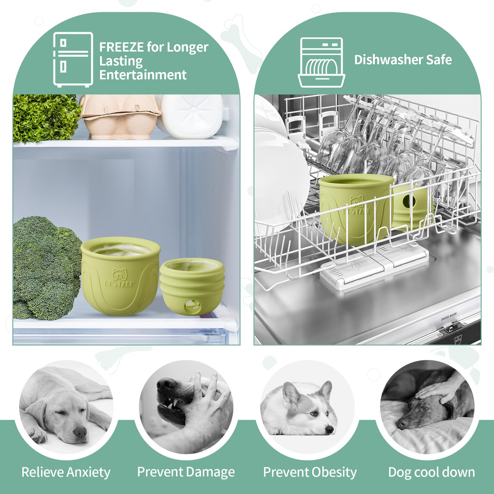 Topple - Dispensador de golosinas para perros, juguete interactivo de larga duración para masticar, enriquecimiento de perros rellenable, juguete para lamer congelado para aburrimiento
