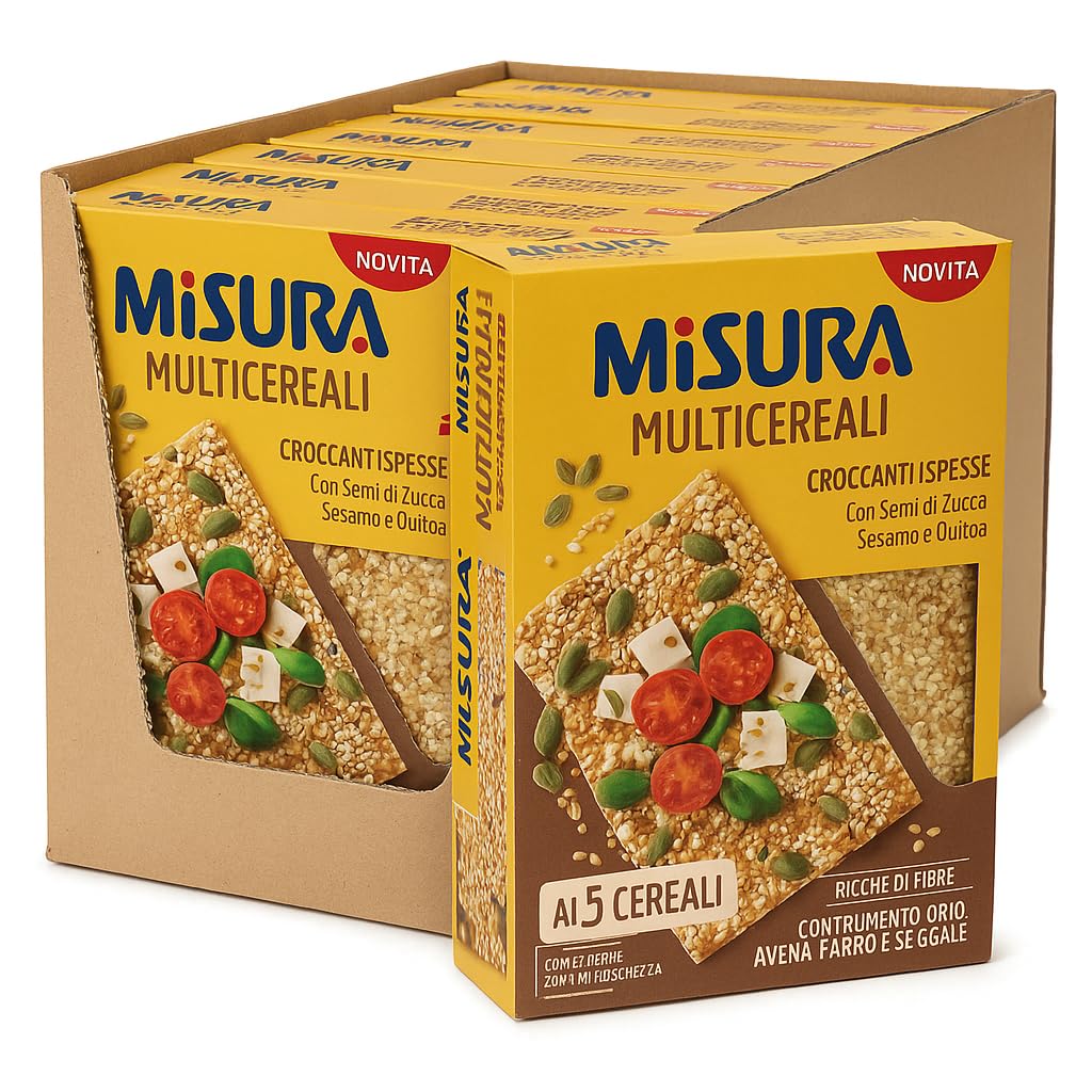 10 Confezioni Croccanti Multicereali 200g – Con 5 Cereali, Semi di Zucca, Sesamo e Quinoa, Ricchi di Fibre, Snack Spesso e Croccante, Senza Olio di Palma, Totale 2 kg