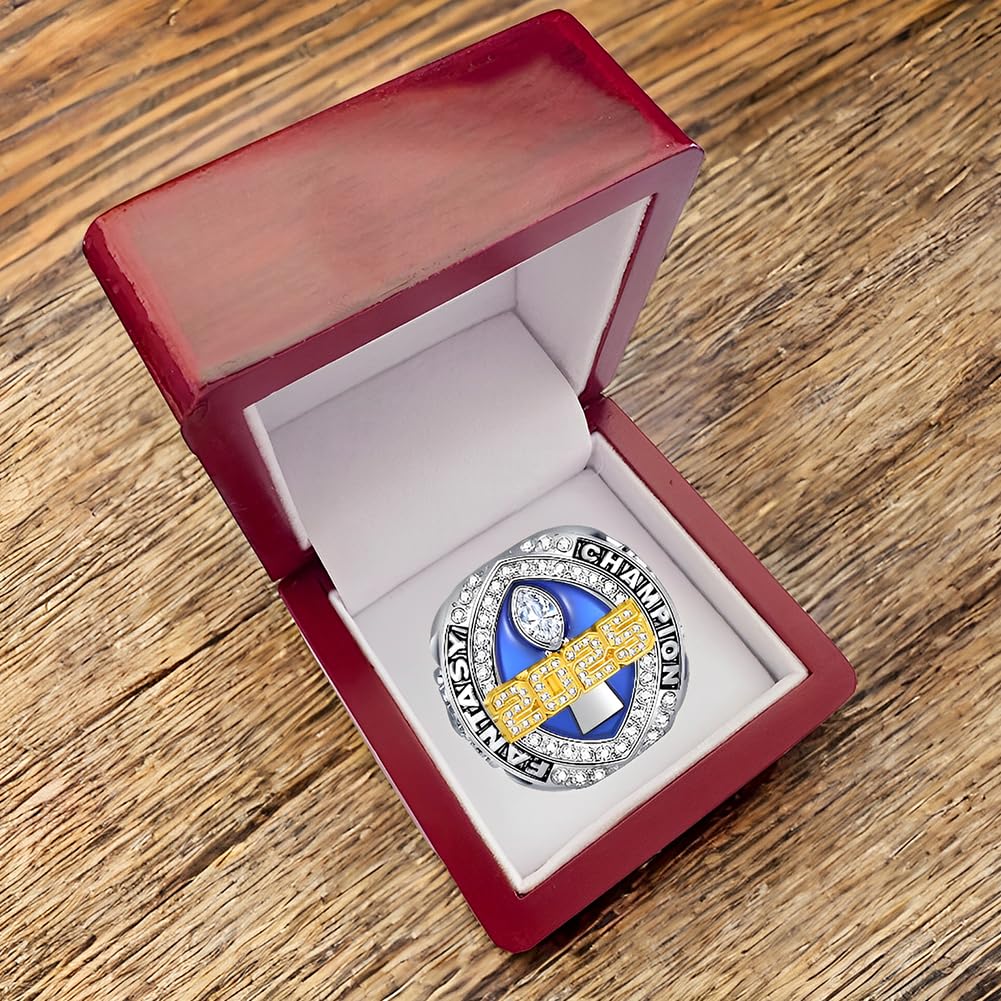 Bague de Championnat de Football Fantasy 2025 avec boîtes en Bois Bagues de Champion FFL Vitrines de Souvenirs de la Ligue de Rugby Ornements de vitrine Cadeaux pour ami Fan