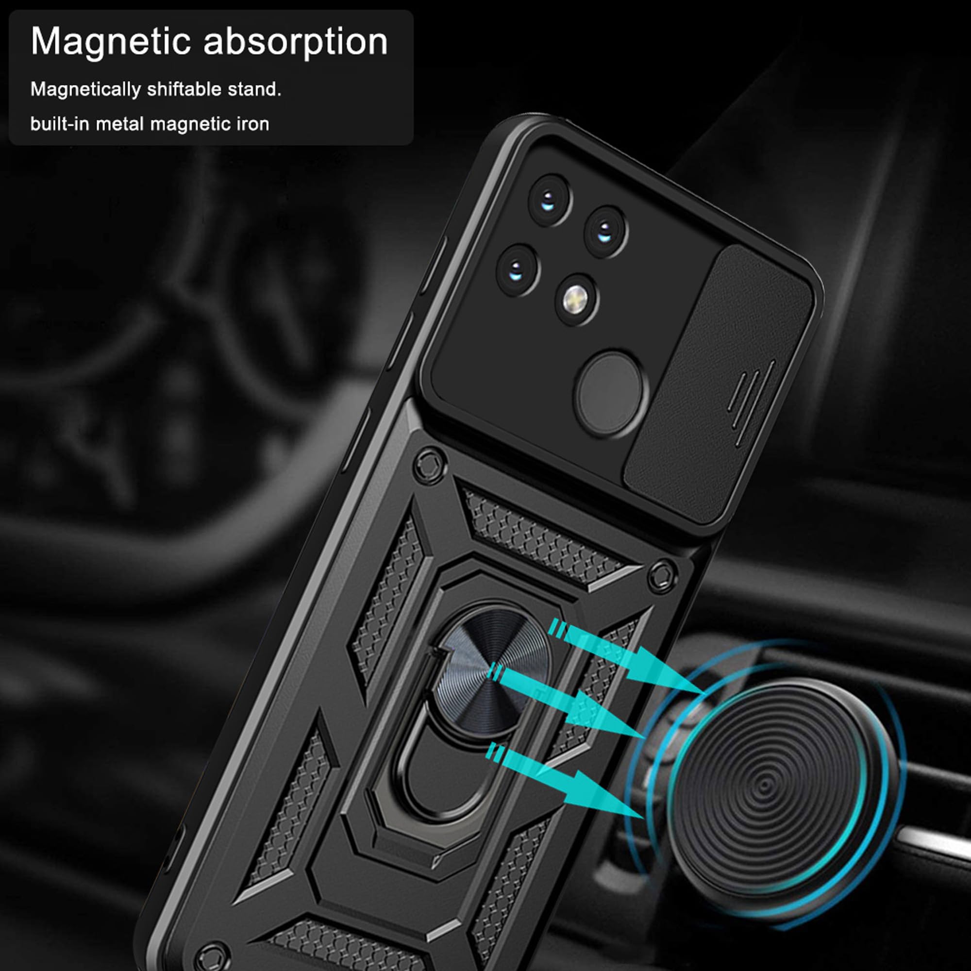 ESTH® Custodia per Realme 10 4G con Custodia per Fotocamera Scorrevole e Supporto ad Anello [Cover Paraurti Compatibile con Supporto Magnetico per Auto], Blu